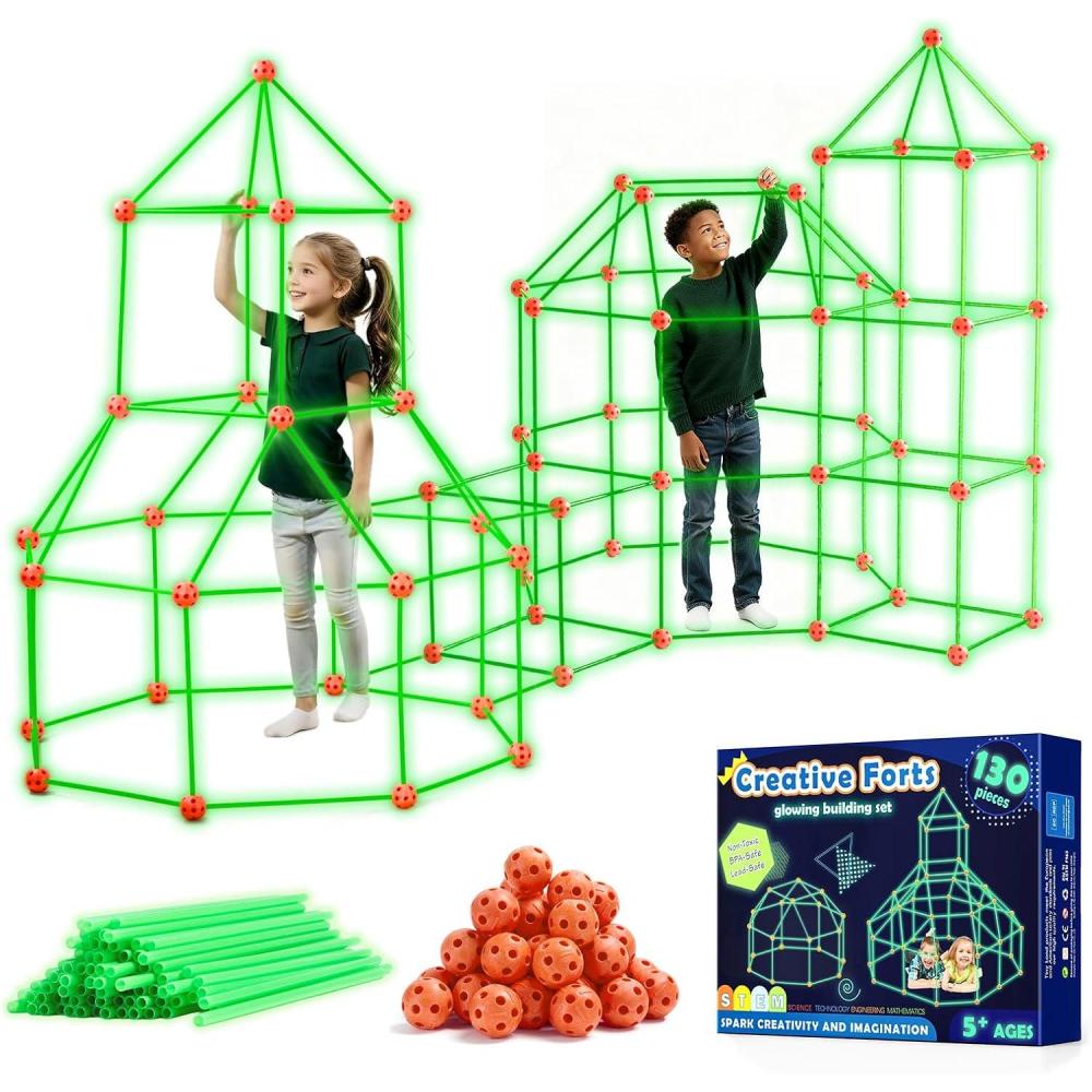 imageTiny Land Glow Fort Building Kit for Kids Creative Fort Indoor amp Outdoor Construction Toys with 86 Rods and 44 Balls for 512 Year Old Boys amp Girls STEM Building Toy Gifts with Storage Bag