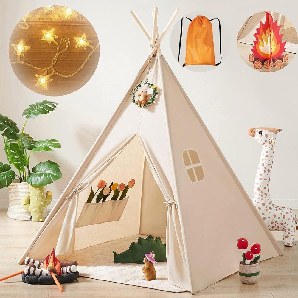 imageTiny Land Teepee Tent for Kids with Star Lights Foldable Play Tent for Girls amp Boys Washable Indoor Toddler Tent Cozy Warm Reading Nook amp Room DecorOffwhite Kids Teepee