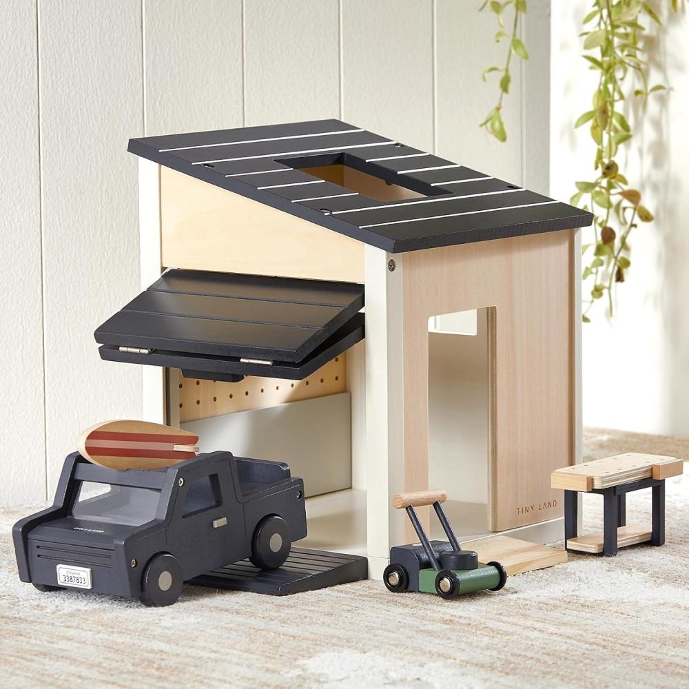 imageTiny Land Wooden Dollhouse Garage Set Realistic Design with Garage WorkbenchLawn Mower amp SUV Car Expansion Dollhouse Furniture amp Accessories for Doll house Educational Pretend Play Gift for Kids