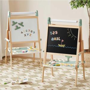 Tiny Land Easel for Kids, Double-Sided Magnetic Easel with Drawing Accessories, Adjustable Wooden Kids Art Easel with Paper Roll, Learning-Toy for 3,4,5,6,7,8 Years Old Boy & Girls Green(Green)