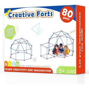 Tiny Land Fort Building Kit Creative Fort Indoor Outdoor for 5-12 Years Old Boys and Girls STEM Building Toys with Storage Bag DIY Castles Tunnels with 86 Rods and 44 Balls(Red-bule)