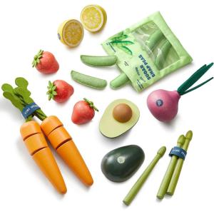 Tiny Land Organic Play Food Set – 6PCS Wooden Seafood & Meat Toy Set for Kids, Pretend Grocery for Kitchen Play, Montessori Toy Gift(Fruit)
