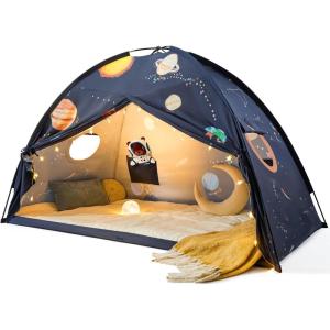 Tiny Land Space Galaxy Bed Tent for Kids – Sleep Bed Canopy with 9 Planets Design, Easy-to-Install Indoor Kids Play Tent, Imaginative Playhouse, Ideal Gift for Boys & Girls – 77″ x 40″ x 46″