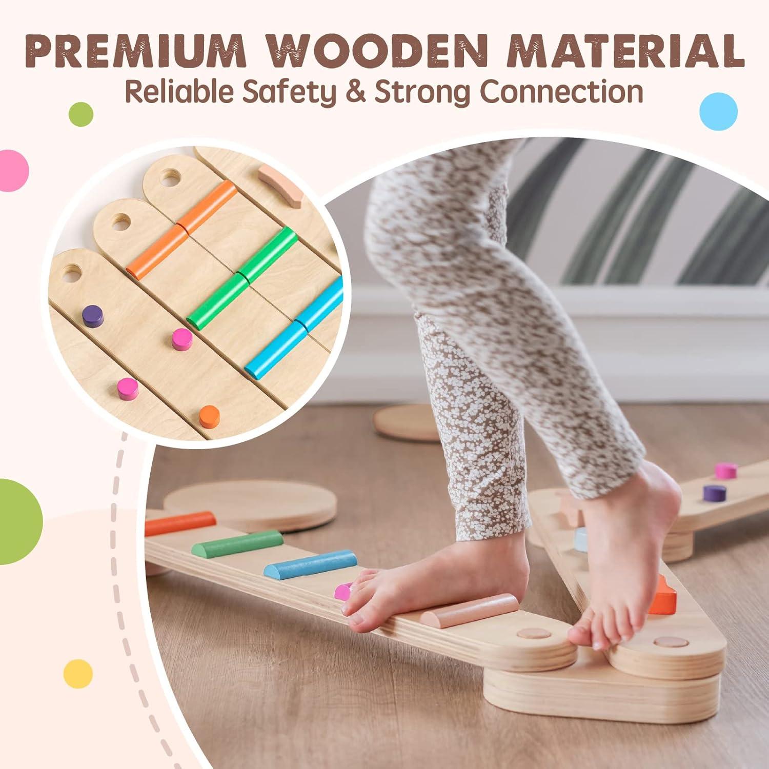 imageTiny Land Wooden Balance Beam 6 PCS Toddler Balance Boards Montessori Balance Beam for Kids Development Coordination Motor Skills Gymnastics Obstacle Course Toys for Girls Boys