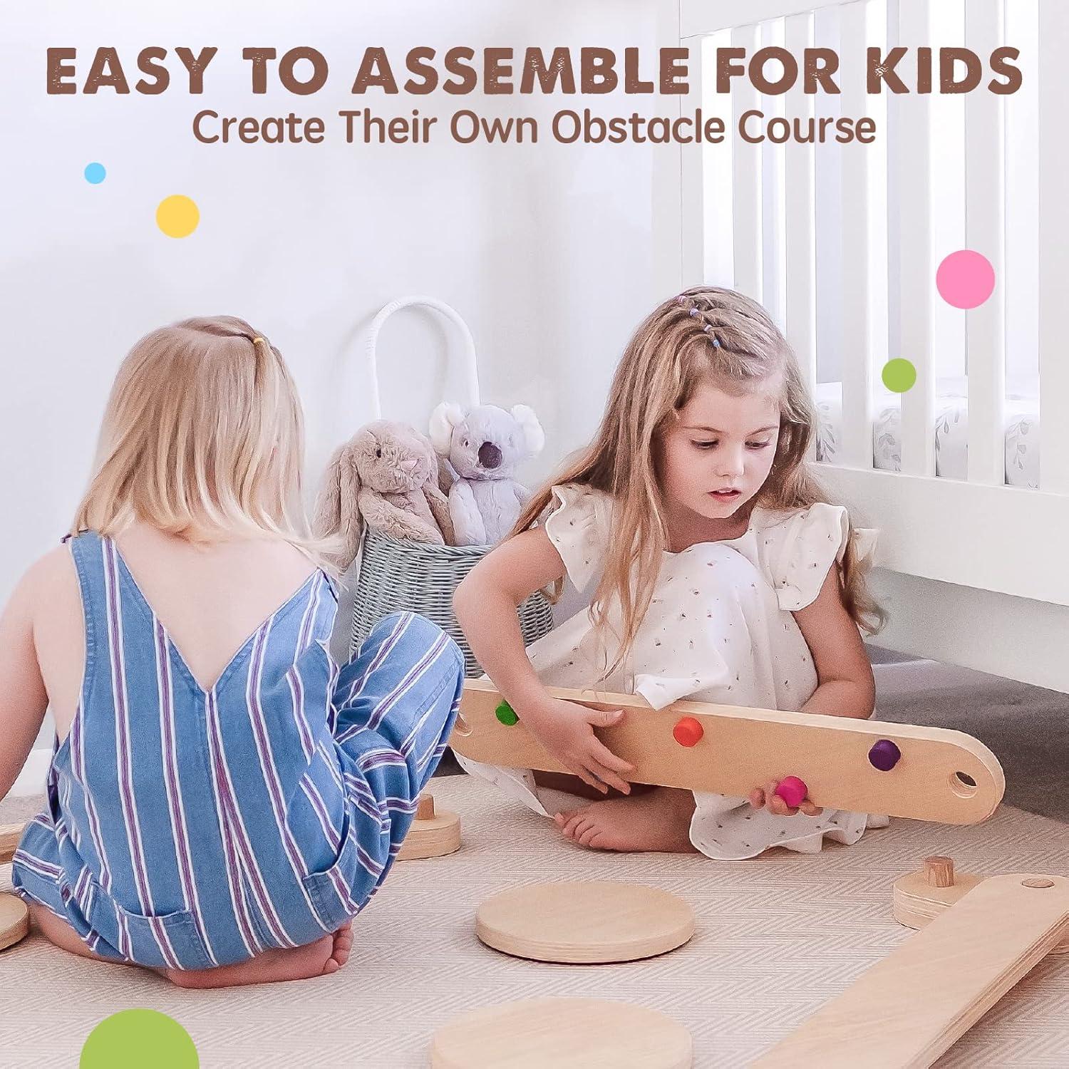 imageTiny Land Wooden Balance Beam 6 PCS Toddler Balance Boards Montessori Balance Beam for Kids Development Coordination Motor Skills Gymnastics Obstacle Course Toys for Girls Boys