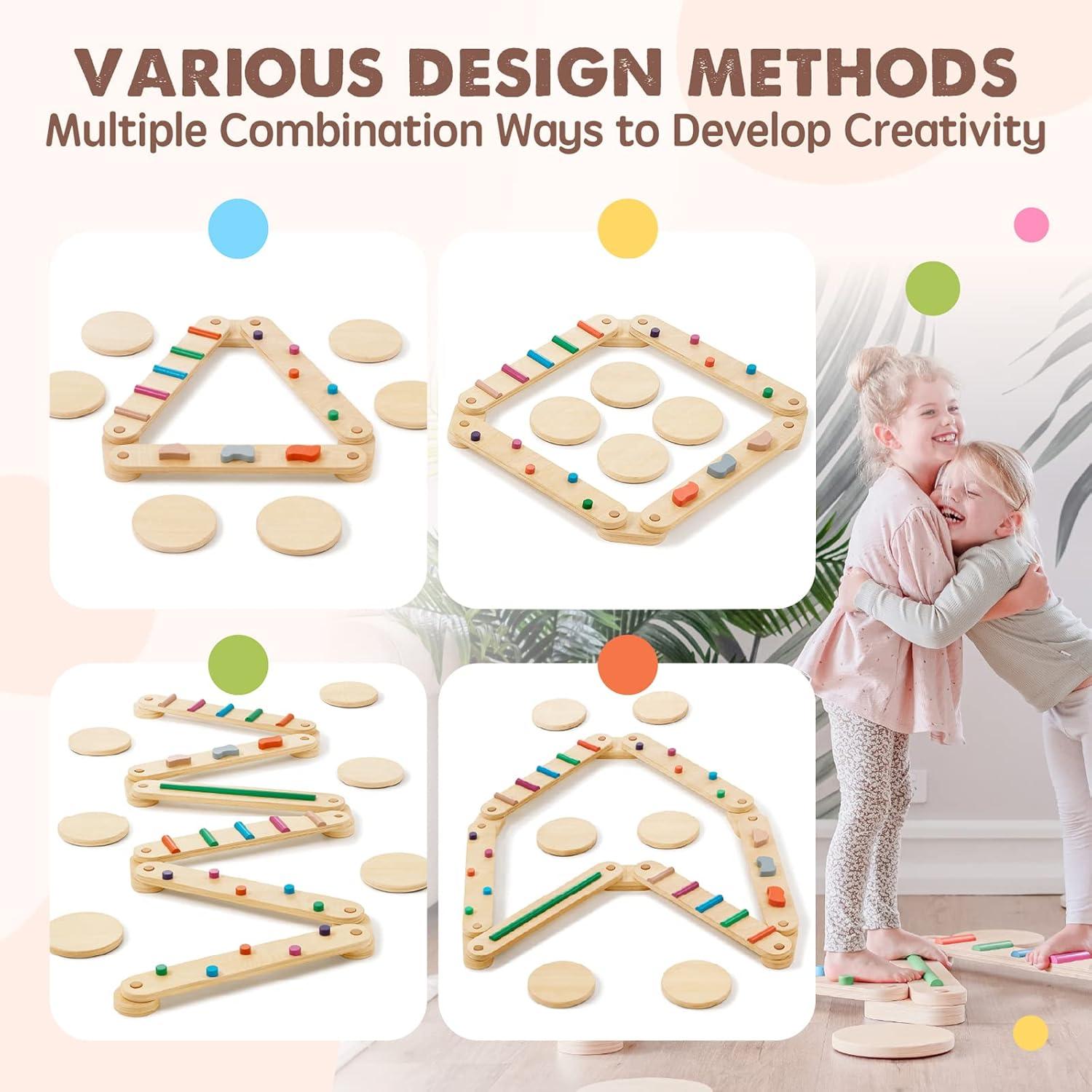 imageTiny Land Wooden Balance Beam 6 PCS Toddler Balance Boards Montessori Balance Beam for Kids Development Coordination Motor Skills Gymnastics Obstacle Course Toys for Girls Boys