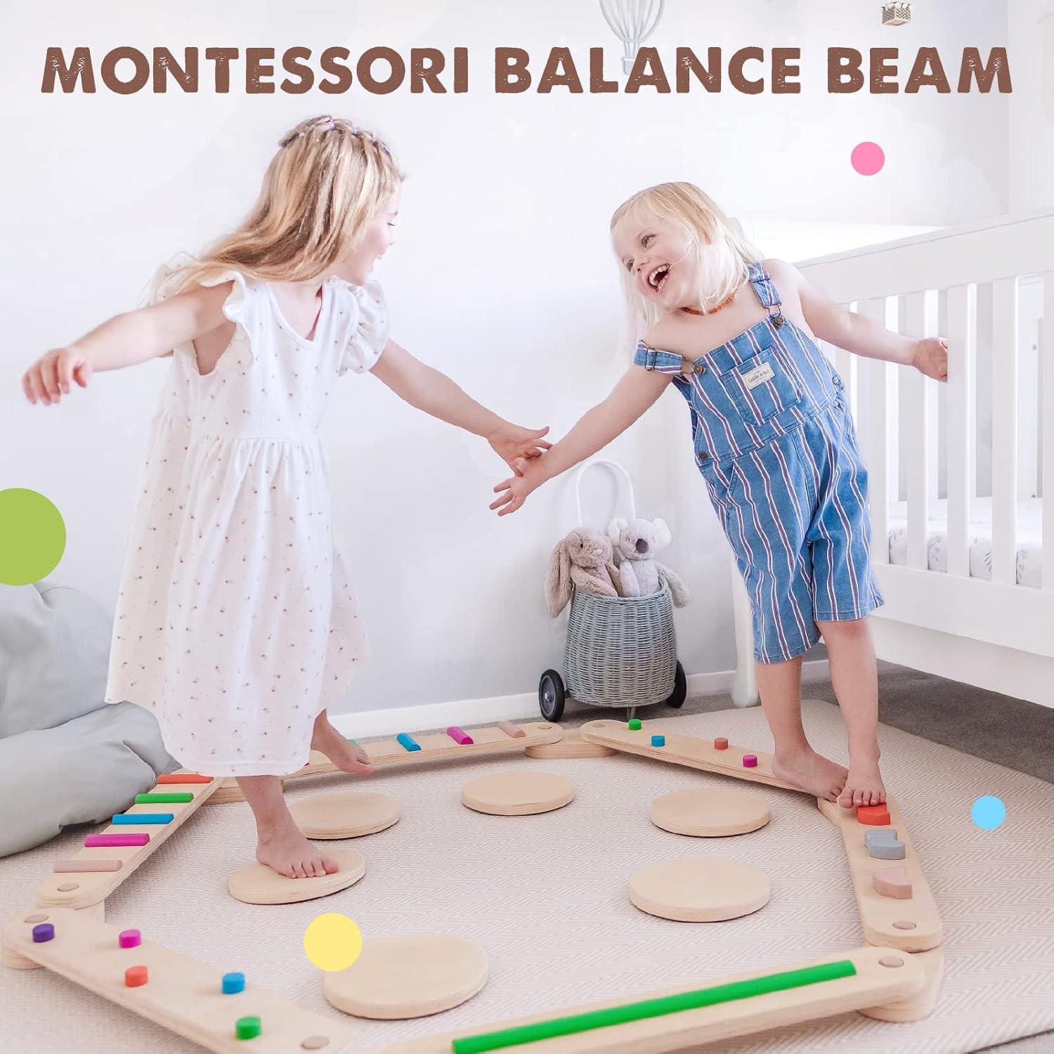 imageTiny Land Wooden Balance Beam 6 PCS Toddler Balance Boards Montessori Balance Beam for Kids Development Coordination Motor Skills Gymnastics Obstacle Course Toys for Girls Boys
