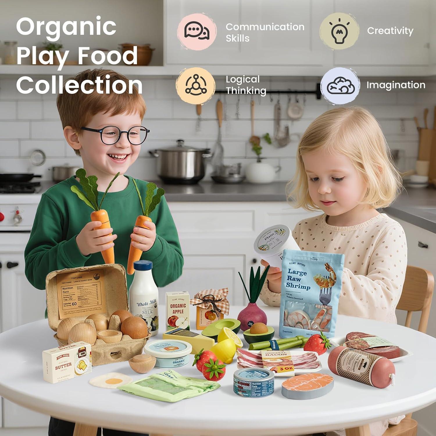 imageTiny Land Wooden Egg Toy Set for Kids 6Piece Pretend Play Food with Cutting Eggs Fried Egg amp Realistic Carton Montessori Kitchen Toys for ToddlersFruit