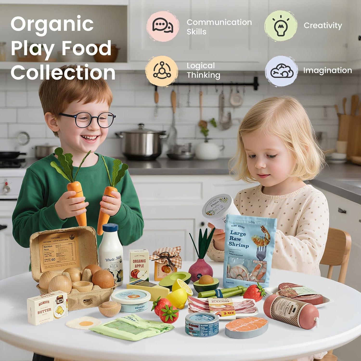 imageTiny Land Wooden Egg Toy Set for Kids 6Piece Pretend Play Food with Cutting Eggs Fried Egg amp Realistic Carton Montessori Kitchen Toys for ToddlersDairy