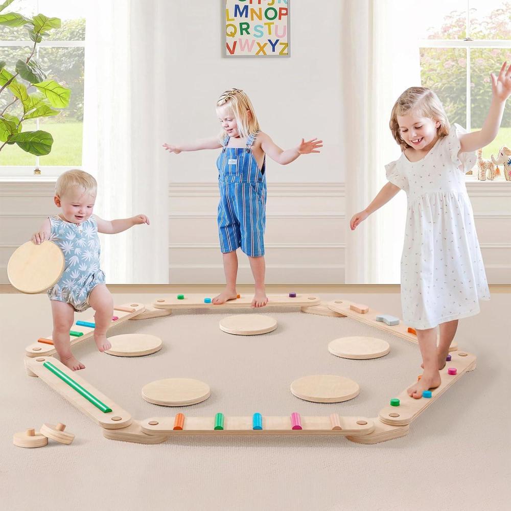 imageTiny Land Wooden Balance Beam 6 PCS Toddler Balance Boards Montessori Balance Beam for Kids Development Coordination Motor Skills Gymnastics Obstacle Course Toys for Girls Boys
