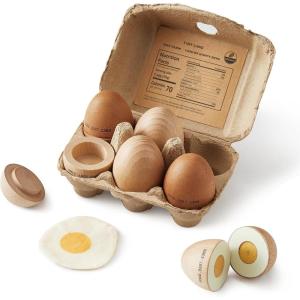 Tiny Land Wooden Egg Toy Set for Kids – 6-Piece Pretend Play Food with Cutting Eggs, Fried Egg & Realistic Carton – Montessori Kitchen Toys for Toddlers(Egg)