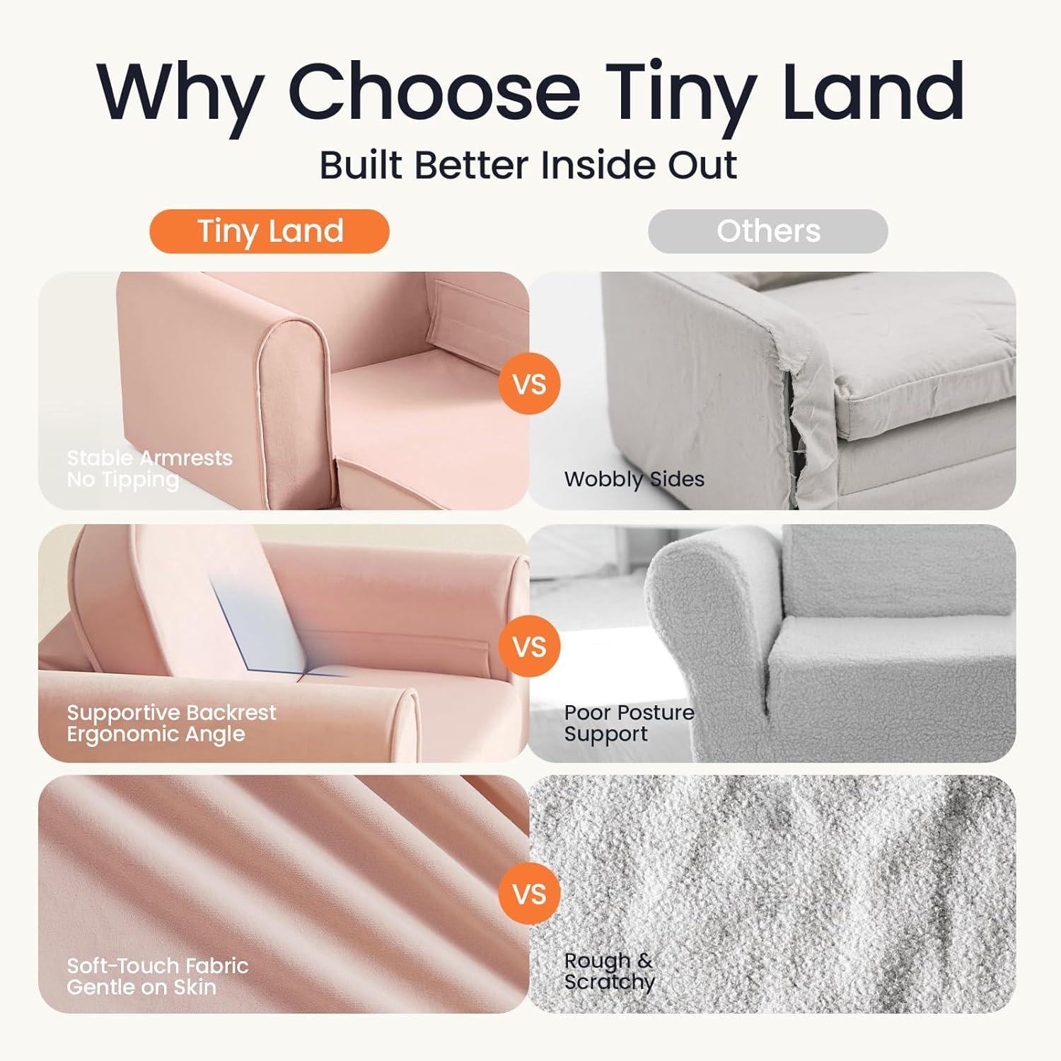 imageTiny Land 2in1 Foldable Kids Couch with Pockets Soft Thick Toddler Sofa Lounger Couch Convertible Kids Chair for Playroom Bedroom or Living Room Gift for Boys amp GirlsGreenPink