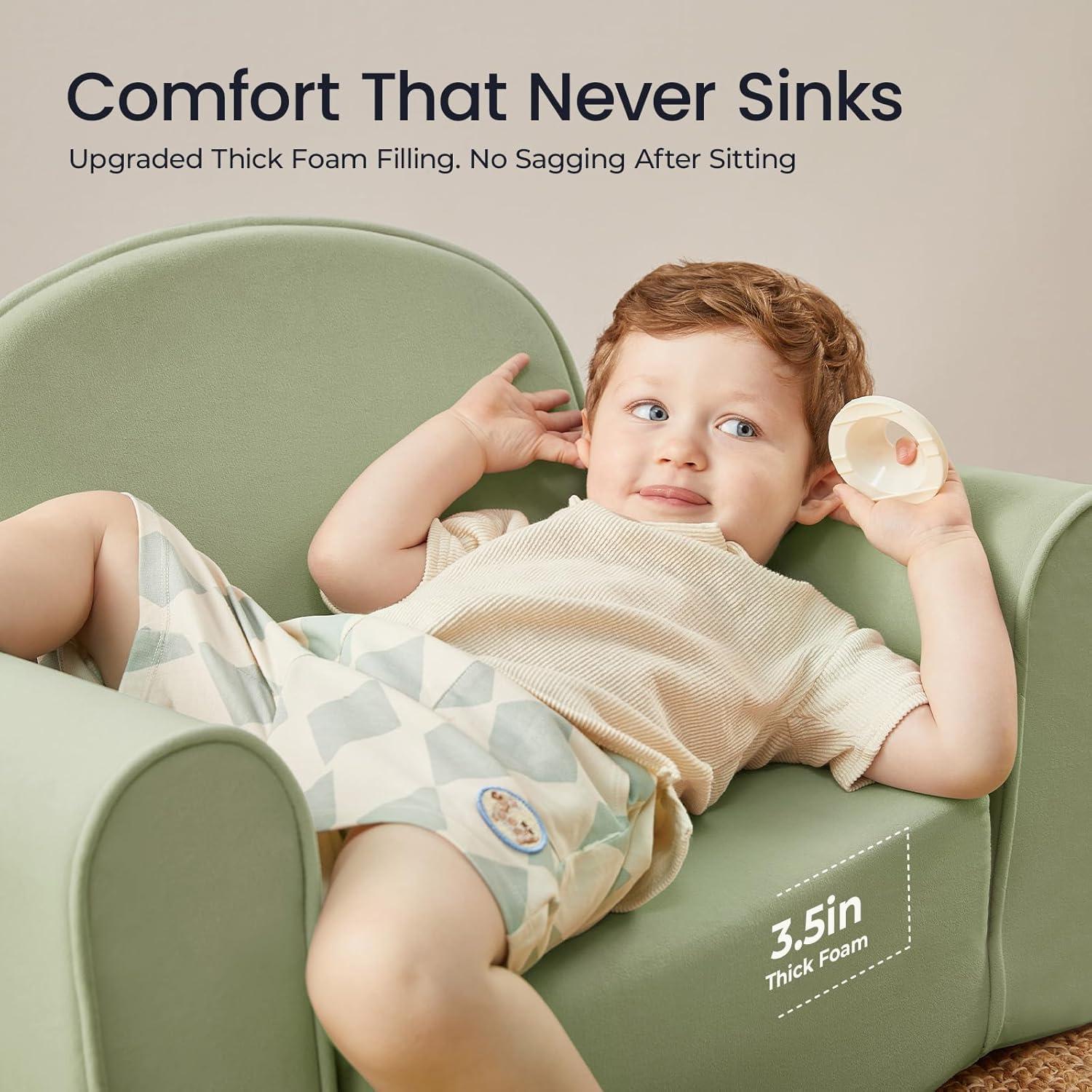 imageTiny Land 2in1 Foldable Kids Couch with Pockets Soft Thick Toddler Sofa Lounger Couch Convertible Kids Chair for Playroom Bedroom or Living Room Gift for Boys amp GirlsGreenGreen