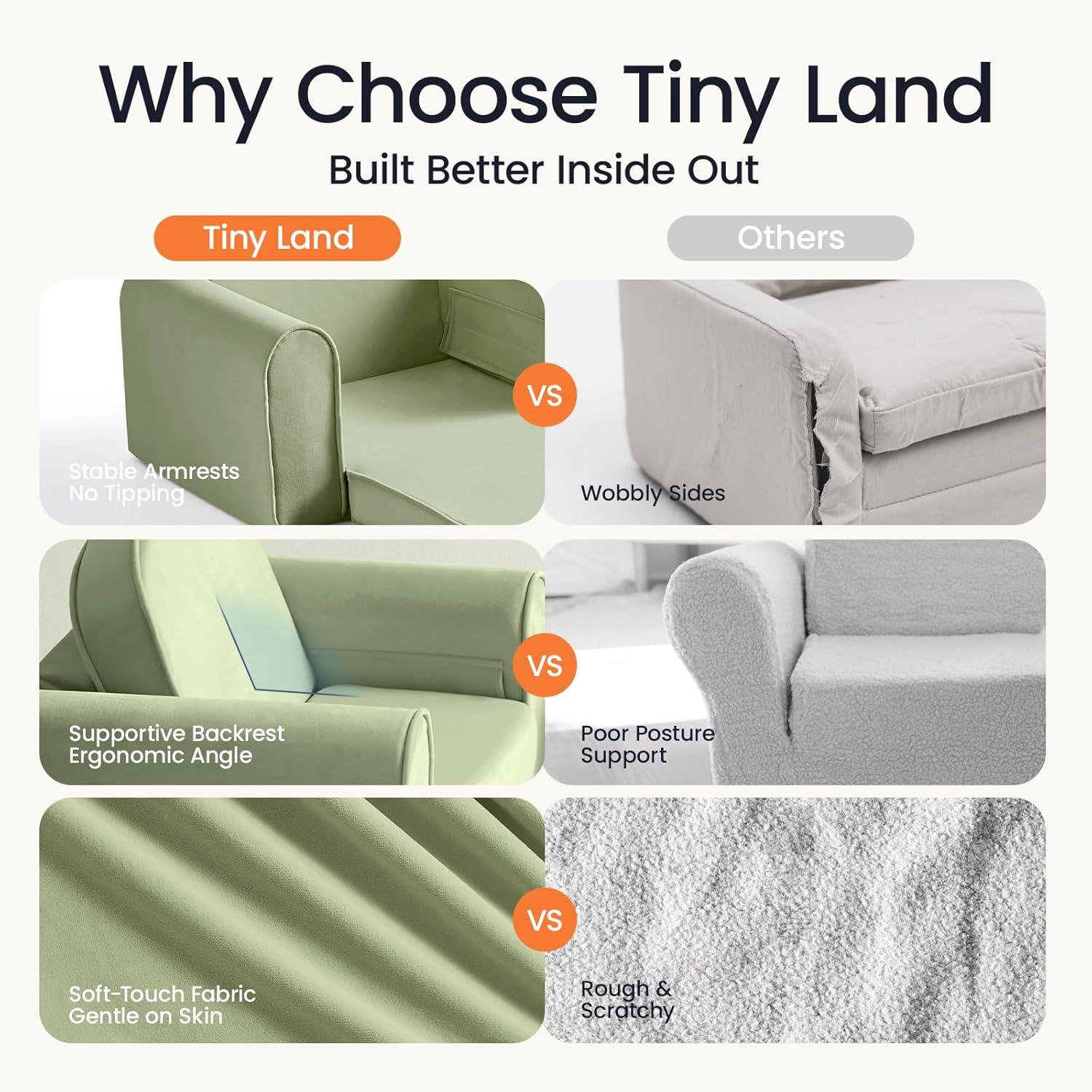 imageTiny Land 2in1 Foldable Kids Couch with Pockets Soft Thick Toddler Sofa Lounger Couch Convertible Kids Chair for Playroom Bedroom or Living Room Gift for Boys amp GirlsGreenGreen