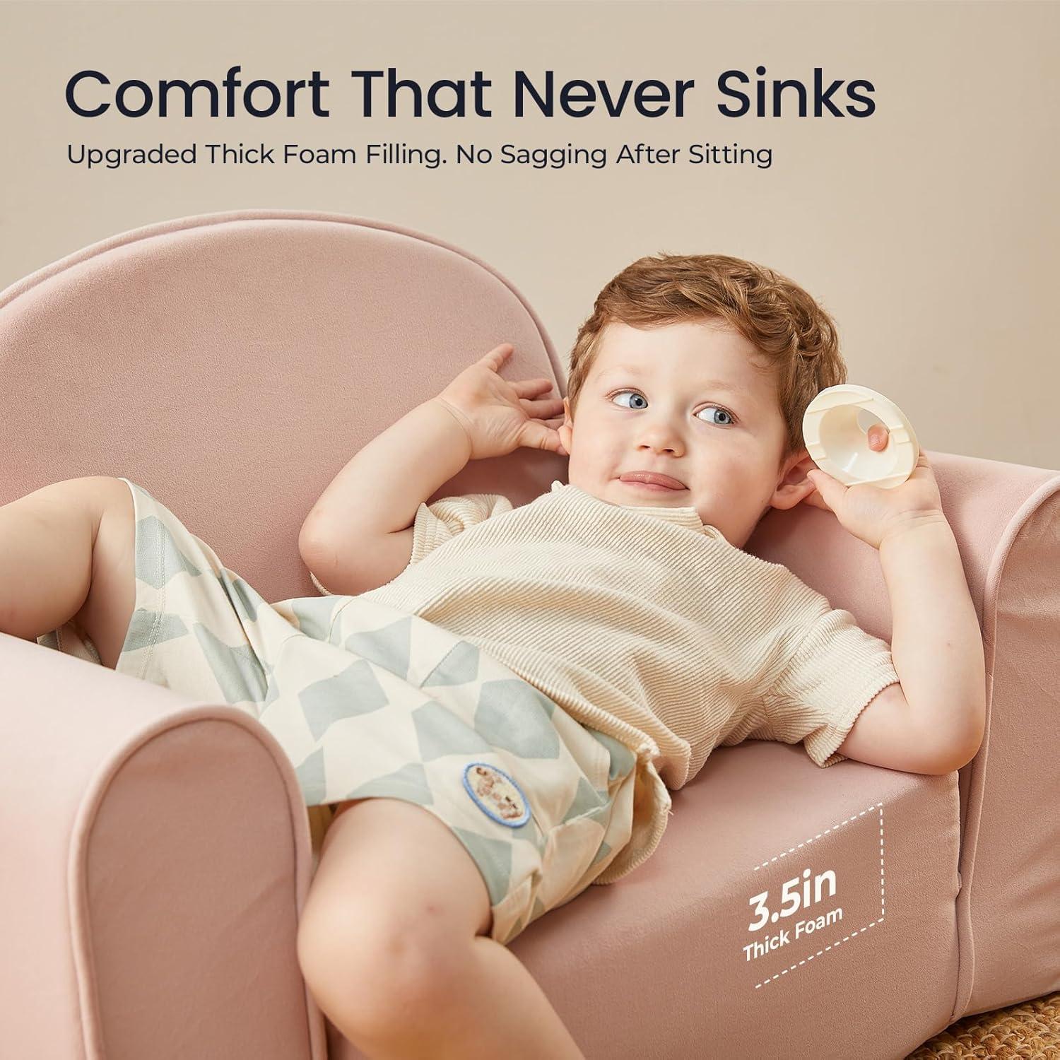 imageTiny Land 2in1 Foldable Kids Couch with Pockets Soft Thick Toddler Sofa Lounger Couch Convertible Kids Chair for Playroom Bedroom or Living Room Gift for Boys amp GirlsGreenPink