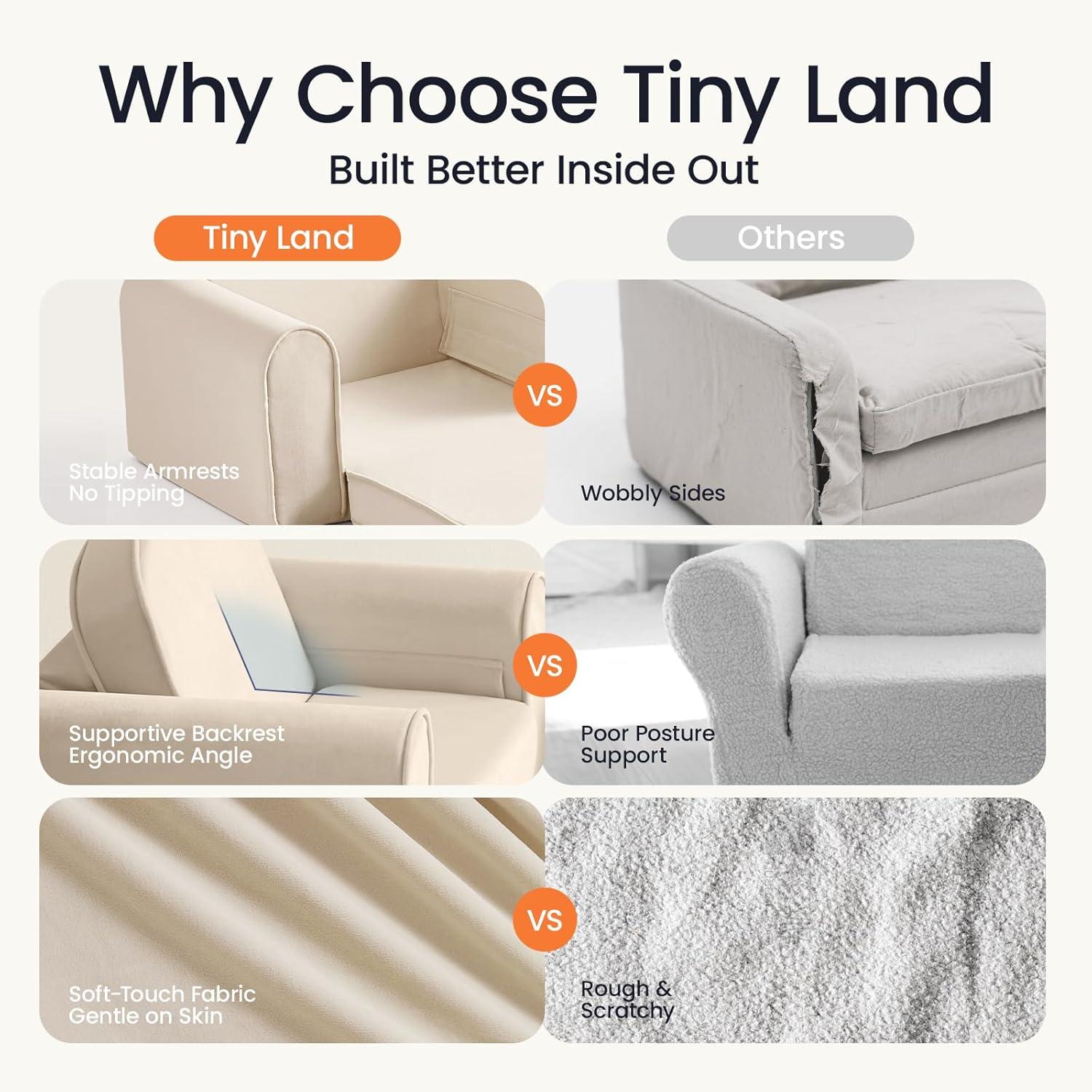 imageTiny Land 2in1 Foldable Kids Couch with Pockets Soft Thick Toddler Sofa Lounger Couch Convertible Kids Chair for Playroom Bedroom or Living Room Gift for Boys amp GirlsGreenBeige