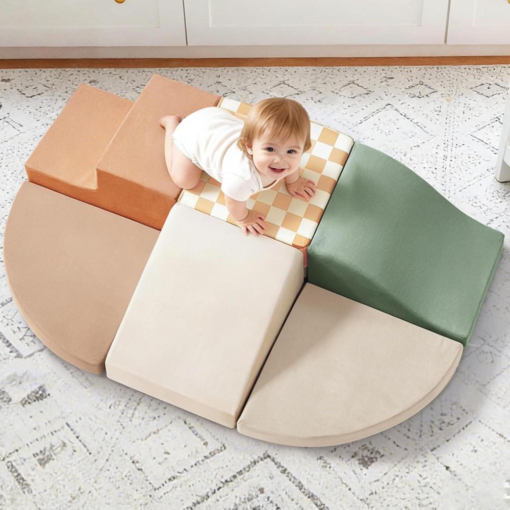 imageTiny Land Soft Foam Climbing Blocks for Toddlers 6Piece Baby Foam Climbing Blocks Indoor Playground Climbing Toys Ideal Gift for Kids Activity Crawling and Sliding Foam Play Set MorandiVintage