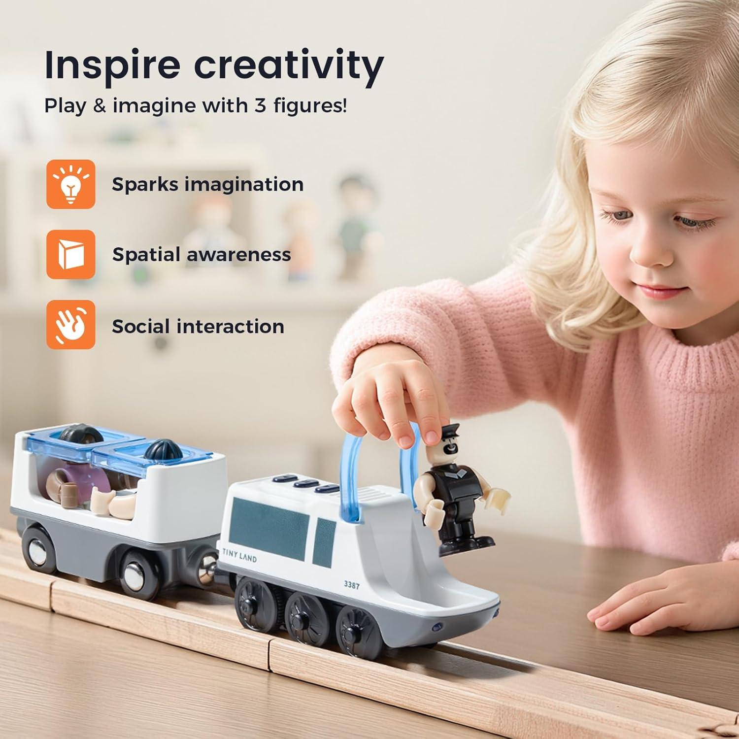 imageTiny Land Battery Operated Action Locomotive Train Powerful Engine Bullet Train Set Compatible with Major Brand Tracks Battery Powered Track Toys for Toddlers Boys Girls Kids 3 4 5 RedWhite