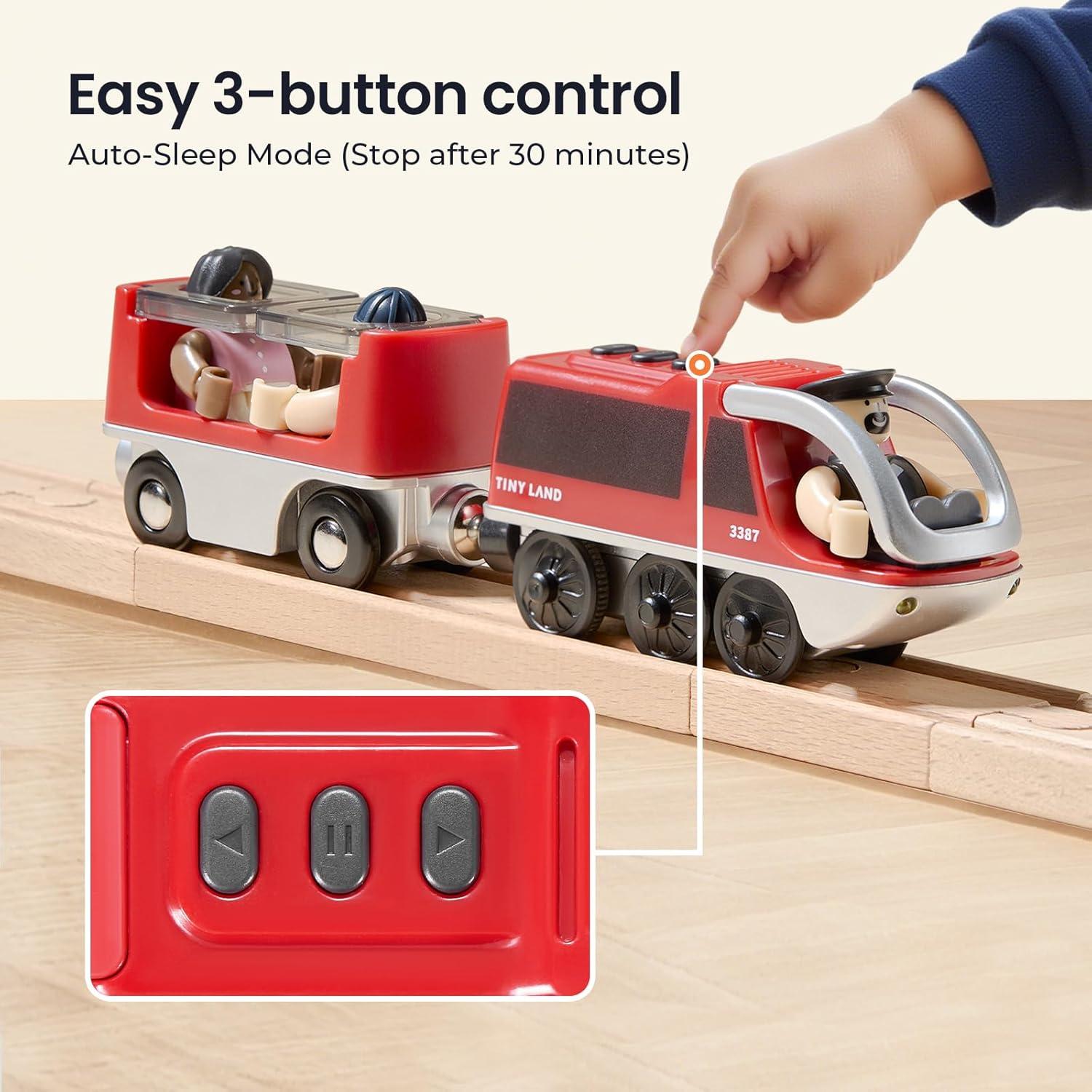 imageTiny Land Battery Operated Action Locomotive Train Powerful Engine Bullet Train Set Compatible with Major Brand Tracks Battery Powered Track Toys for Toddlers Boys Girls Kids 3 4 5 RedRed
