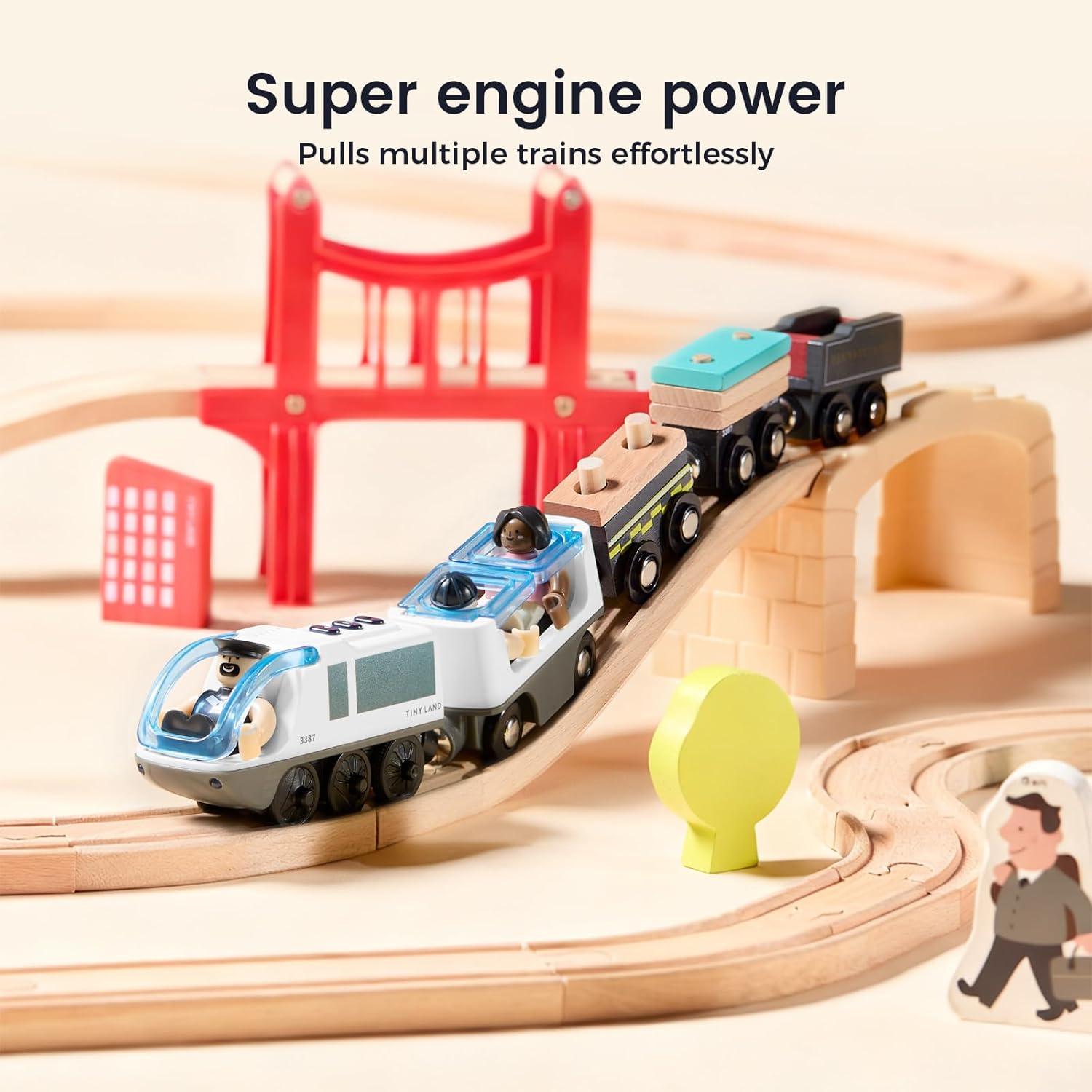 imageTiny Land Battery Operated Action Locomotive Train Powerful Engine Bullet Train Set Compatible with Major Brand Tracks Battery Powered Track Toys for Toddlers Boys Girls Kids 3 4 5 RedWhite