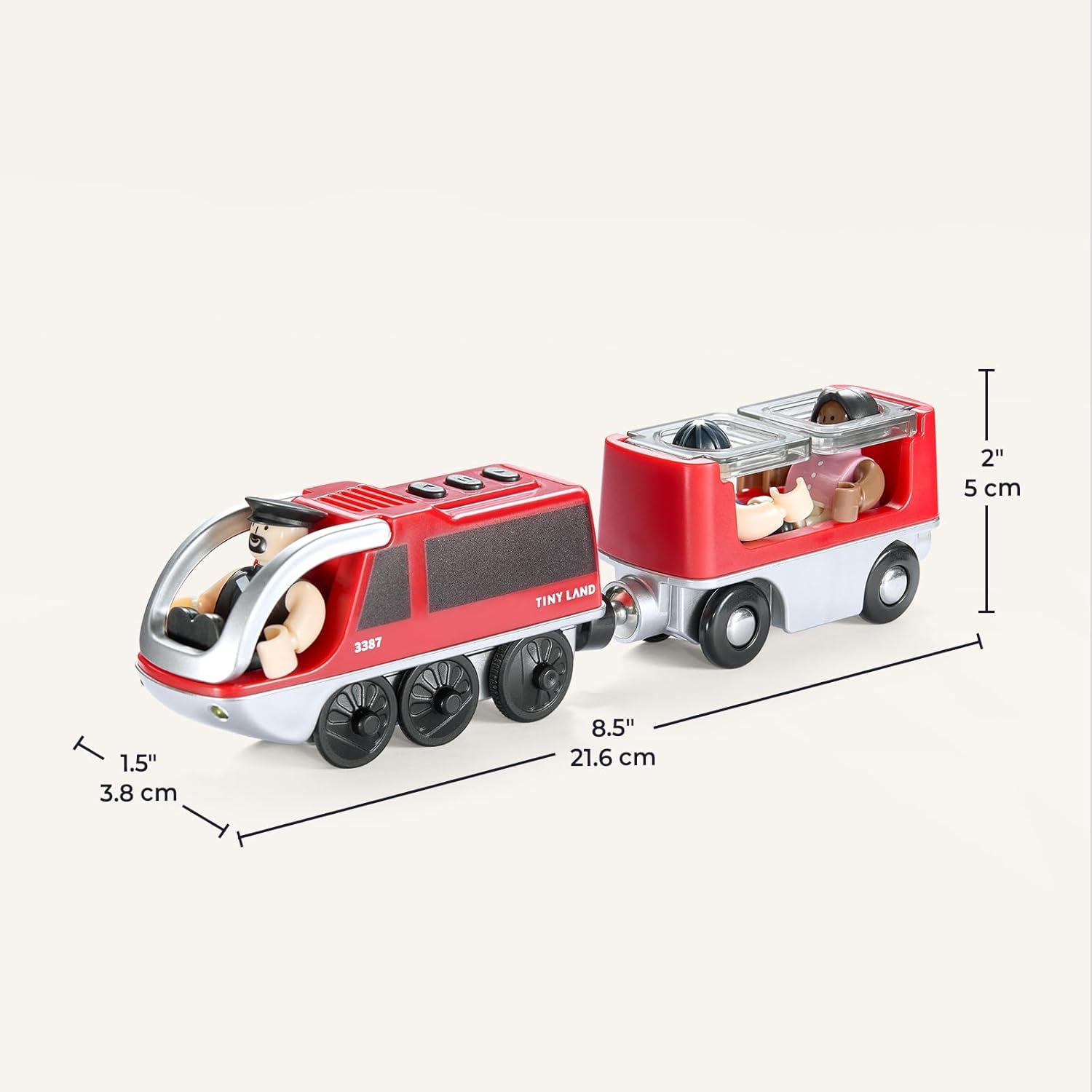 imageTiny Land Battery Operated Action Locomotive Train Powerful Engine Bullet Train Set Compatible with Major Brand Tracks Battery Powered Track Toys for Toddlers Boys Girls Kids 3 4 5 RedRed