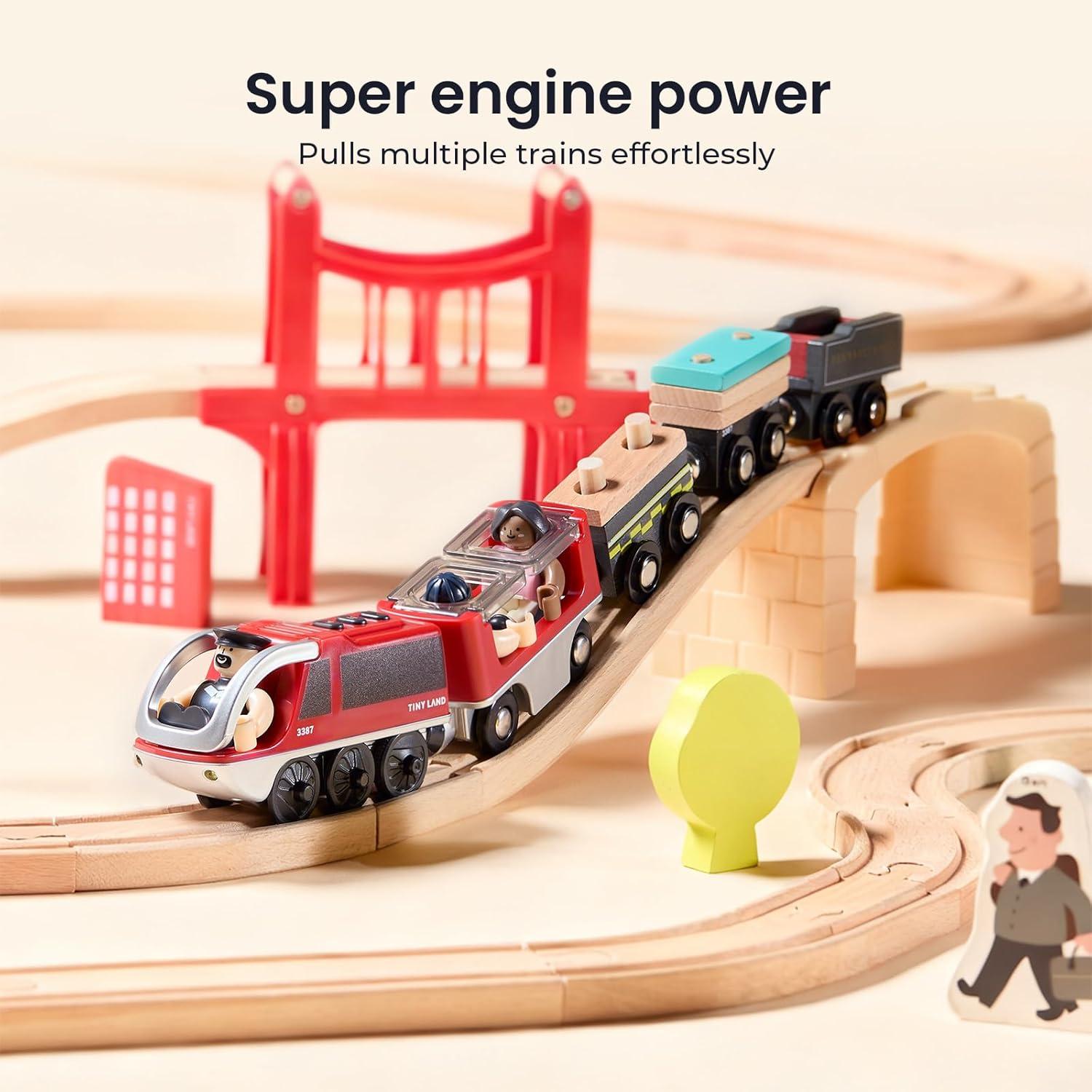 imageTiny Land Battery Operated Action Locomotive Train Powerful Engine Bullet Train Set Compatible with Major Brand Tracks Battery Powered Track Toys for Toddlers Boys Girls Kids 3 4 5 RedRed