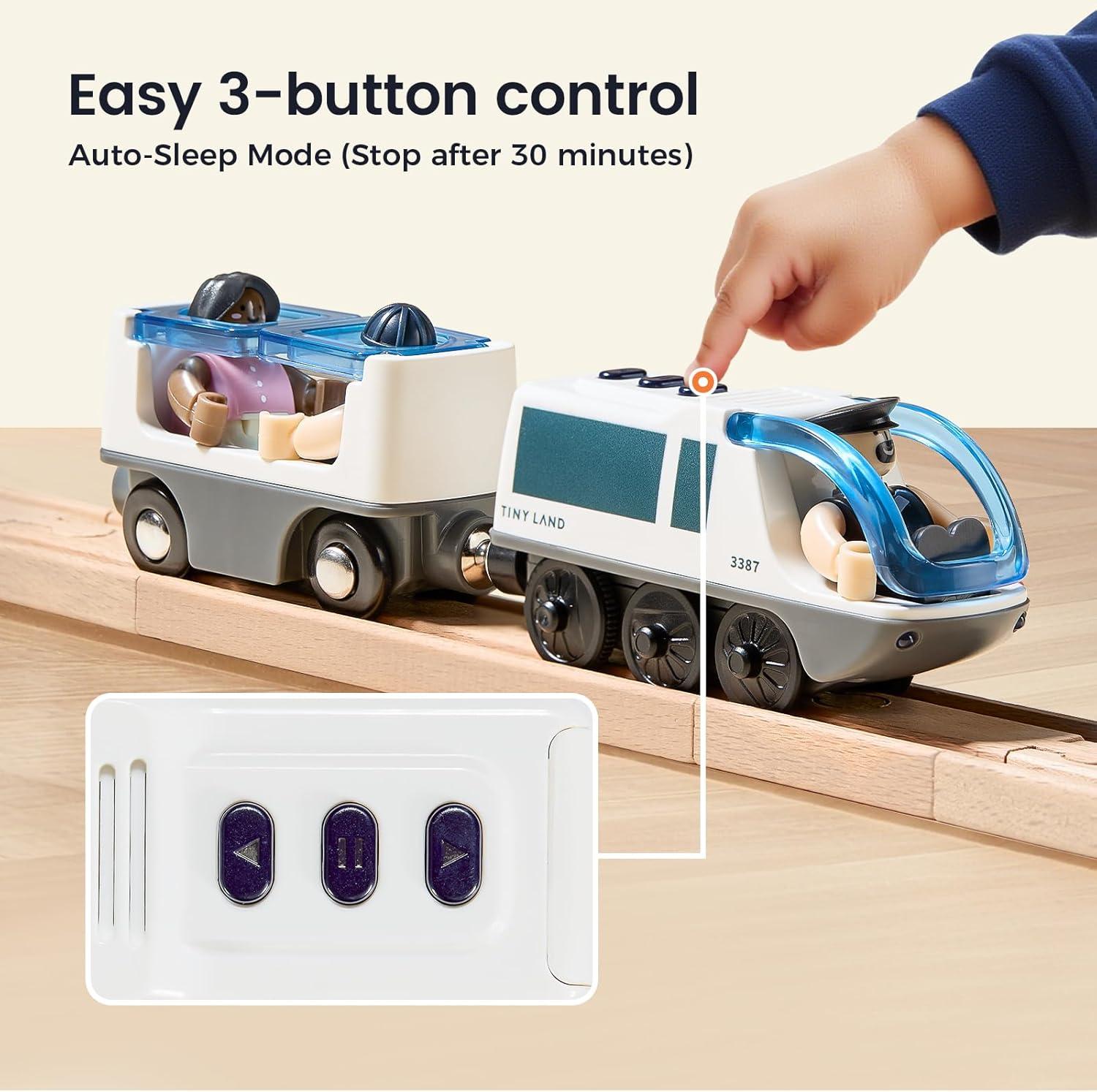 imageTiny Land Battery Operated Action Locomotive Train Powerful Engine Bullet Train Set Compatible with Major Brand Tracks Battery Powered Track Toys for Toddlers Boys Girls Kids 3 4 5 RedWhite