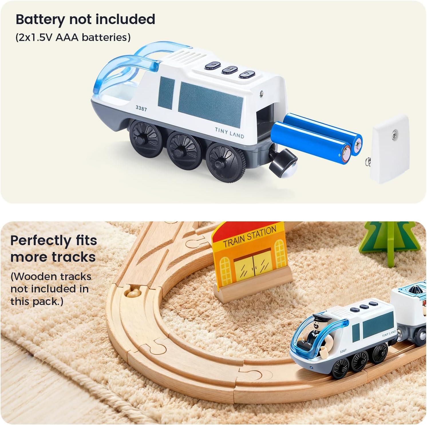 imageTiny Land Battery Operated Action Locomotive Train Powerful Engine Bullet Train Set Compatible with Major Brand Tracks Battery Powered Track Toys for Toddlers Boys Girls Kids 3 4 5 RedWhite