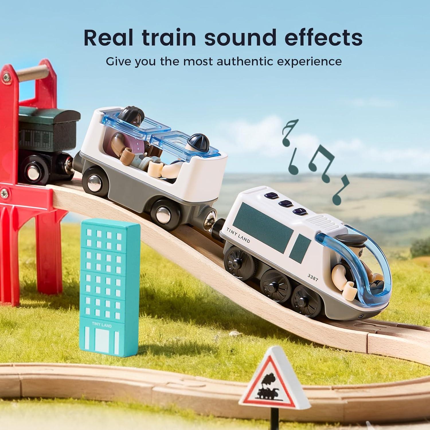 imageTiny Land Battery Operated Action Locomotive Train Powerful Engine Bullet Train Set Compatible with Major Brand Tracks Battery Powered Track Toys for Toddlers Boys Girls Kids 3 4 5 RedWhite