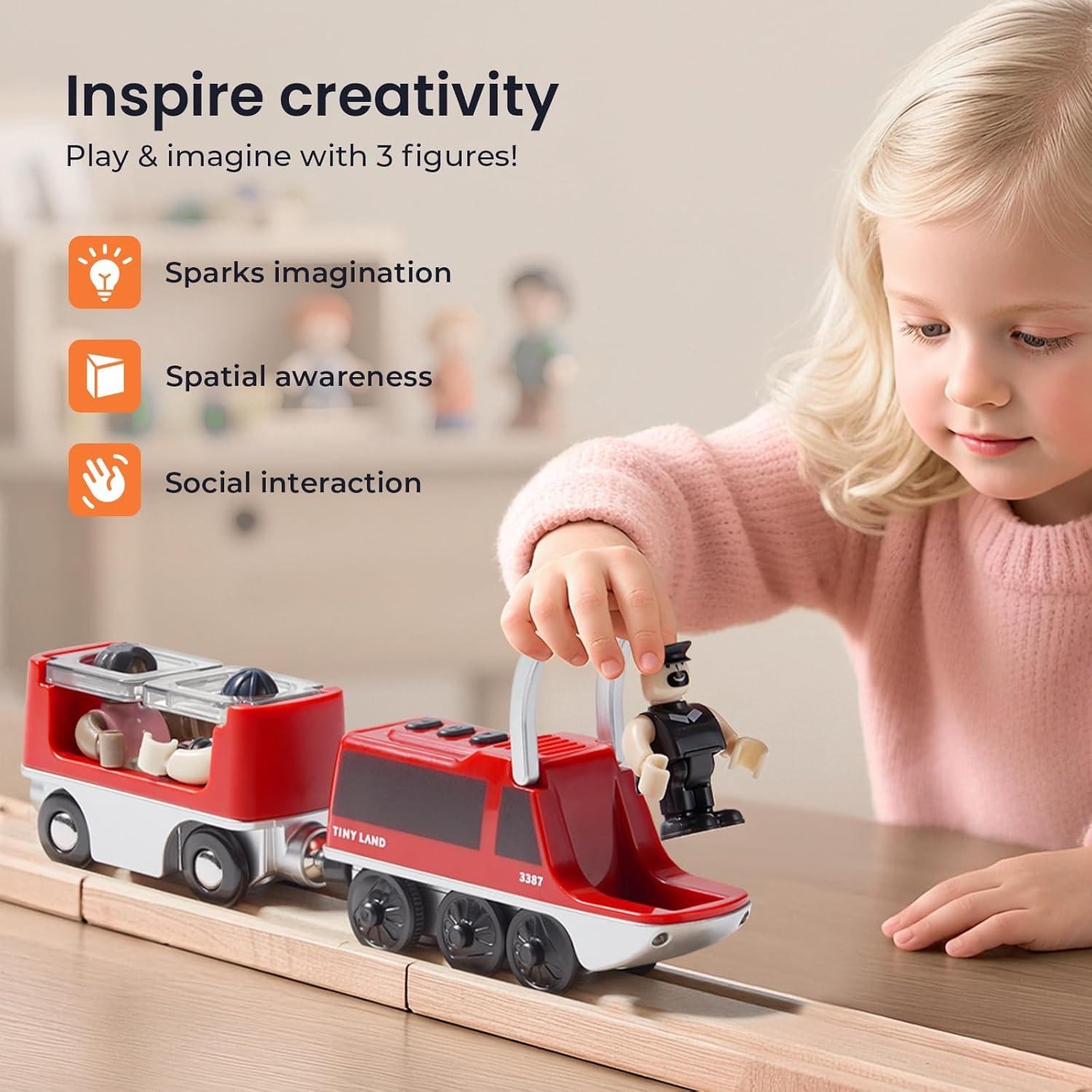 imageTiny Land Battery Operated Action Locomotive Train Powerful Engine Bullet Train Set Compatible with Major Brand Tracks Battery Powered Track Toys for Toddlers Boys Girls Kids 3 4 5 RedRed