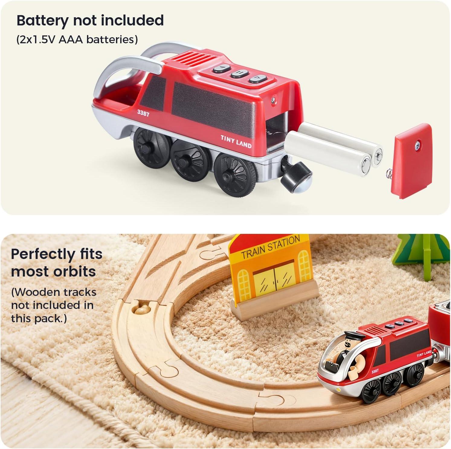 imageTiny Land Battery Operated Action Locomotive Train Powerful Engine Bullet Train Set Compatible with Major Brand Tracks Battery Powered Track Toys for Toddlers Boys Girls Kids 3 4 5 RedRed