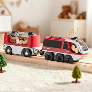 Tiny Land Battery Operated Action Locomotive Train – Powerful Engine Bullet Train Set Compatible with Major Brand Tracks – Battery Powered Track Toys for Toddlers Boys Girls Kids 3 4 5 – Red(Red)