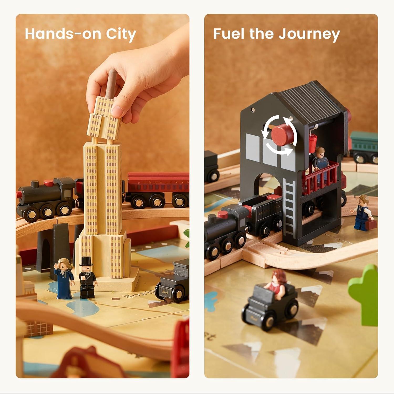 imageTiny Land Large Wooden Train Table 479x352 100PCS Train Set 3 Storage Bins Activity Playset for Kids Ages 3