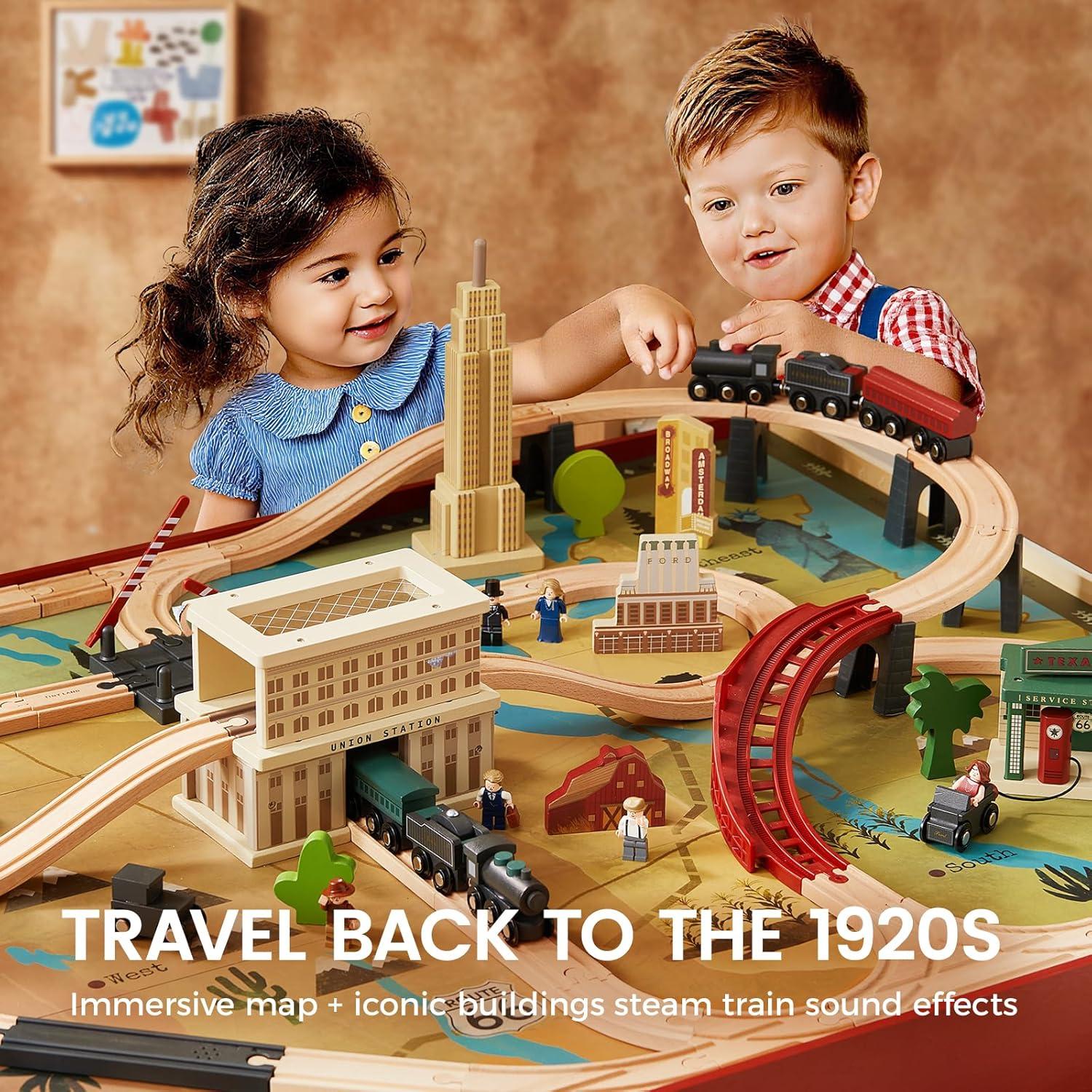 imageTiny Land Large Wooden Train Table 479x352 100PCS Train Set 3 Storage Bins Activity Playset for Kids Ages 3