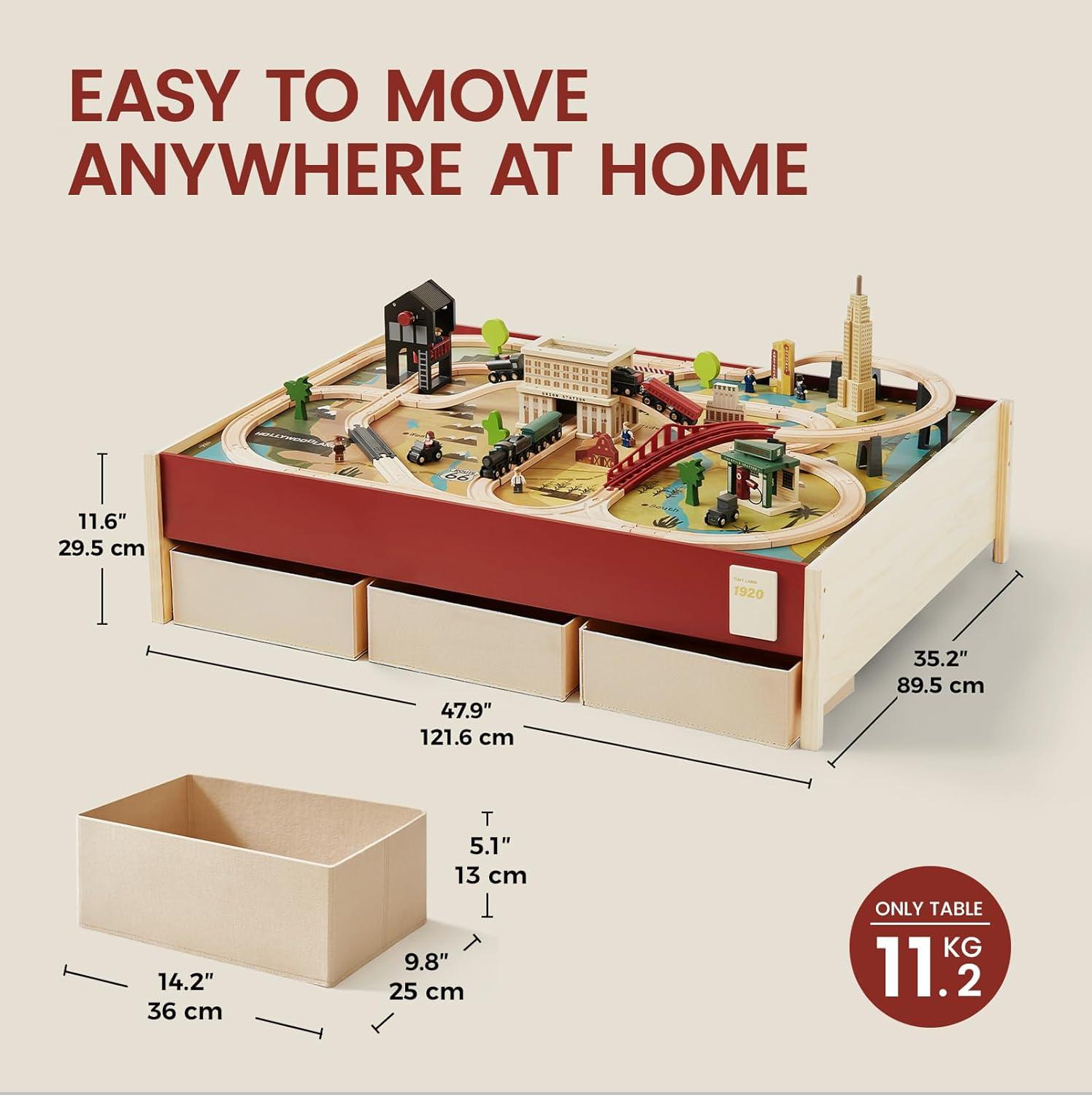 imageTiny Land Large Wooden Train Table 479x352 100PCS Train Set 3 Storage Bins Activity Playset for Kids Ages 3