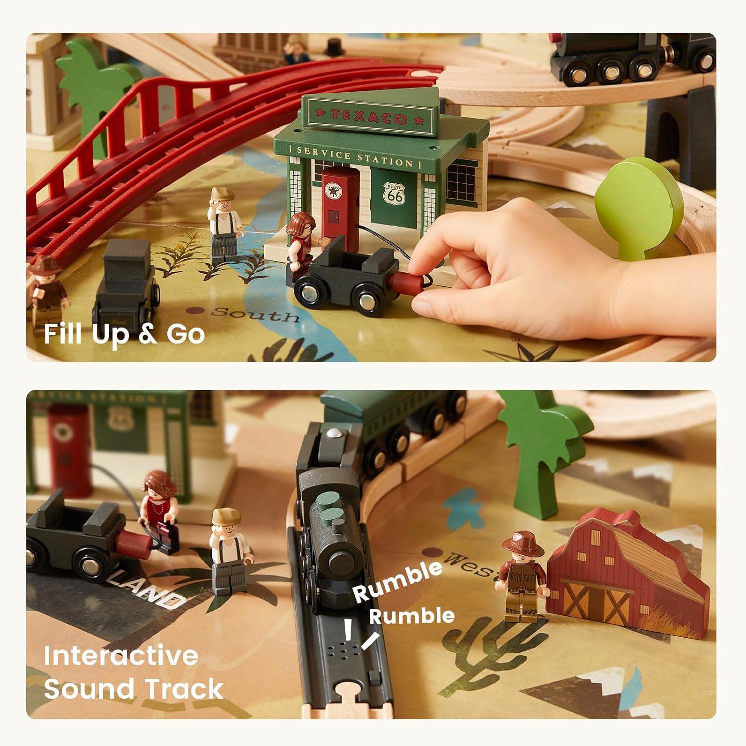 imageTiny Land Large Wooden Train Table 479x352 100PCS Train Set 3 Storage Bins Activity Playset for Kids Ages 3