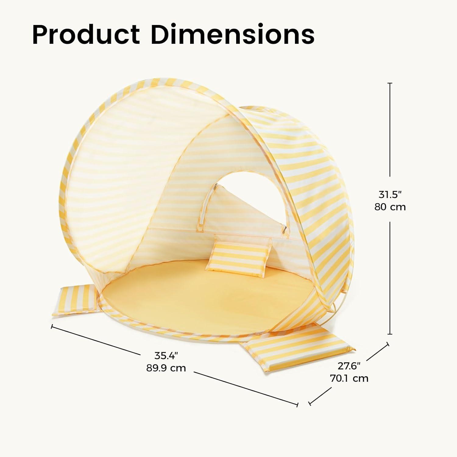 imageTiny Land Baby Beach Tent Pop Up Baby Tent with UV Protection Portable Baby Beach Essentials 354x276x315 Sun Shelter for Infants Baby Summer Outdoor Use Light Blue GinghamPastel Yellow Stripes