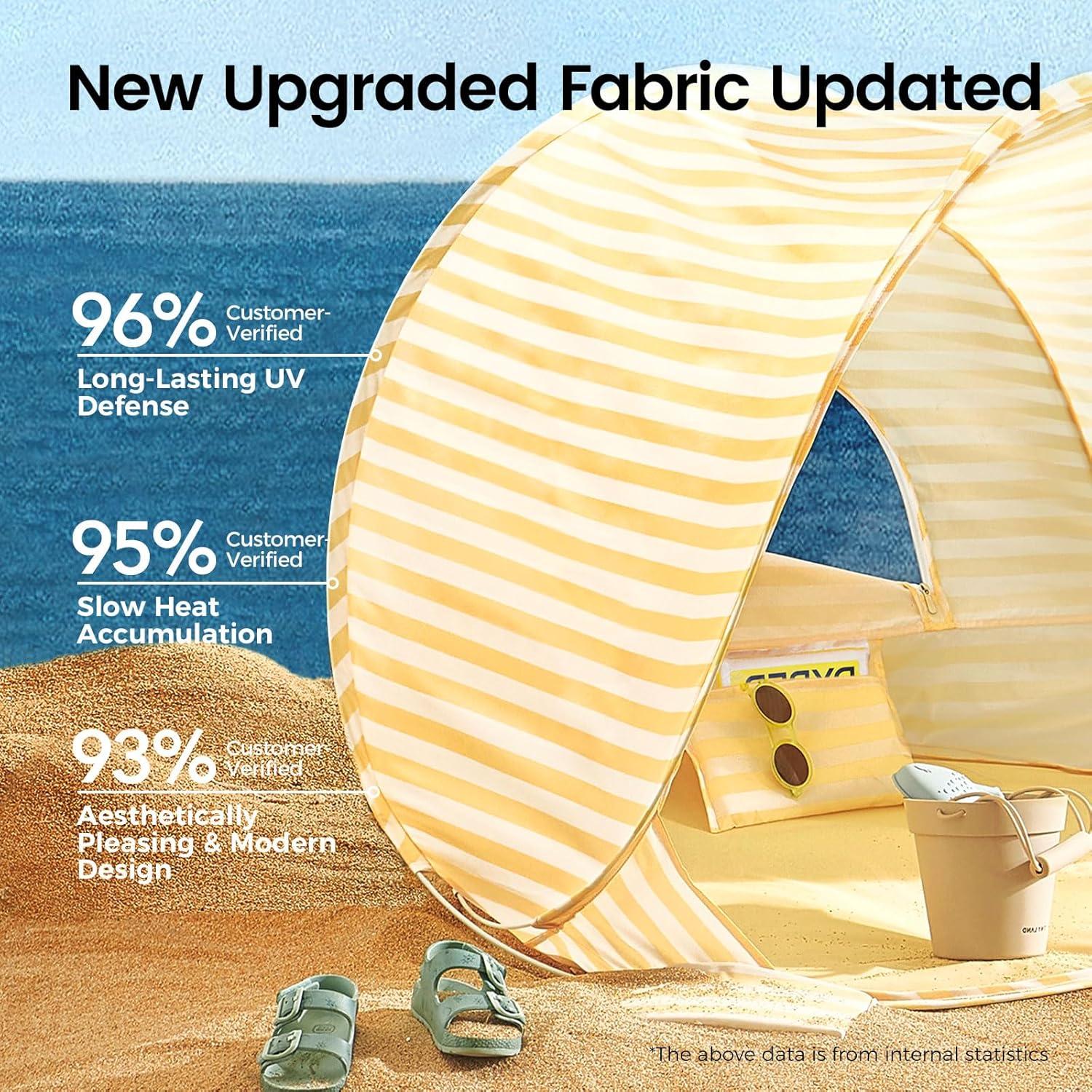 imageTiny Land Baby Beach Tent Pop Up Baby Tent with UV Protection Portable Baby Beach Essentials 354x276x315 Sun Shelter for Infants Baby Summer Outdoor Use Light Blue GinghamPastel Yellow Stripes