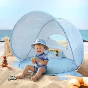 Tiny Land Baby Beach Tent – Pop Up Baby Tent with UV Protection, Portable Baby Beach Essentials, 35.4″x27.6″x31.5″ Sun Shelter for Infants, Baby Summer Outdoor Use (Light Blue Gingham)(Light Blue Gingham)