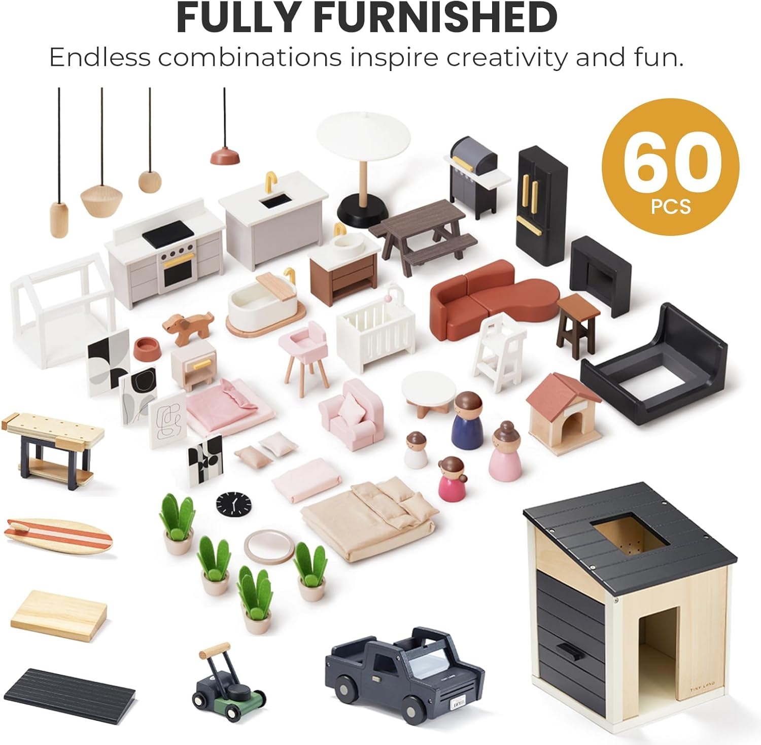 imageTiny Land Modern Family Dollhouse amp Wooden Dollhouse Garage Toy Set