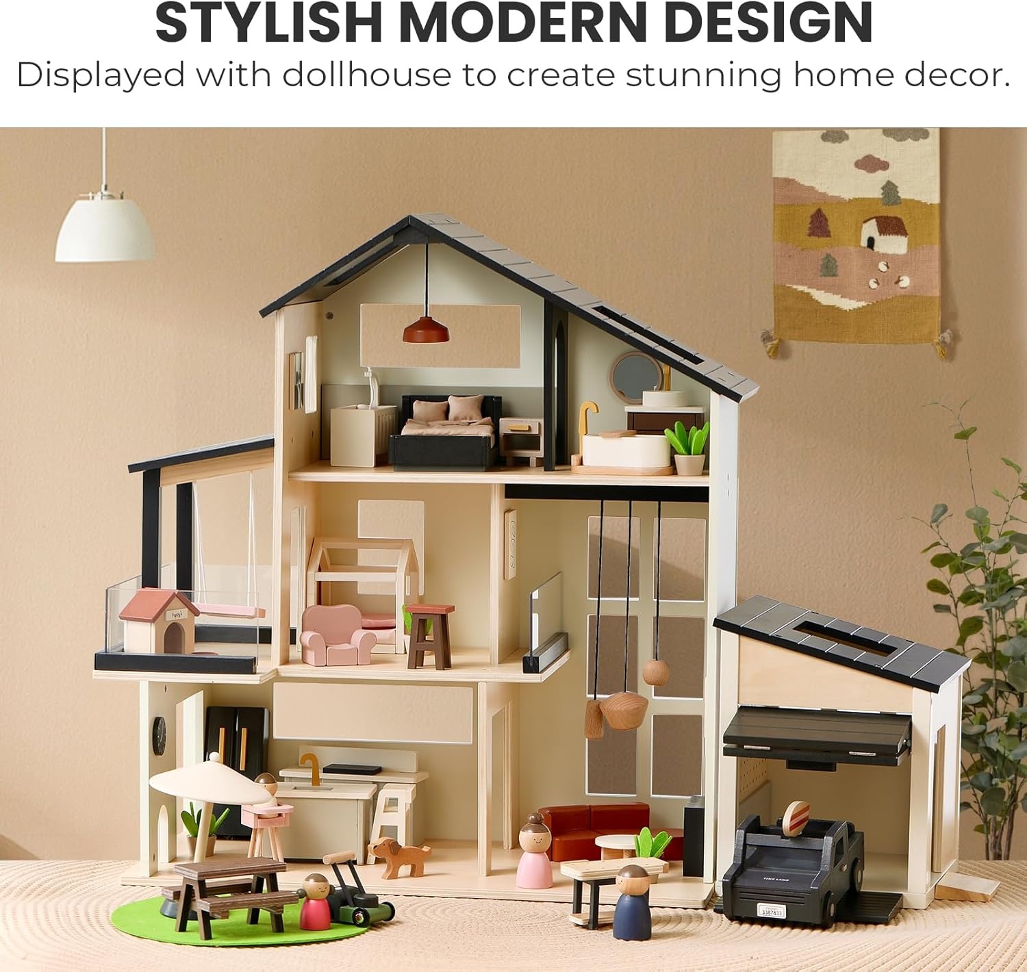 imageTiny Land Modern Family Dollhouse amp Wooden Dollhouse Garage Toy Set