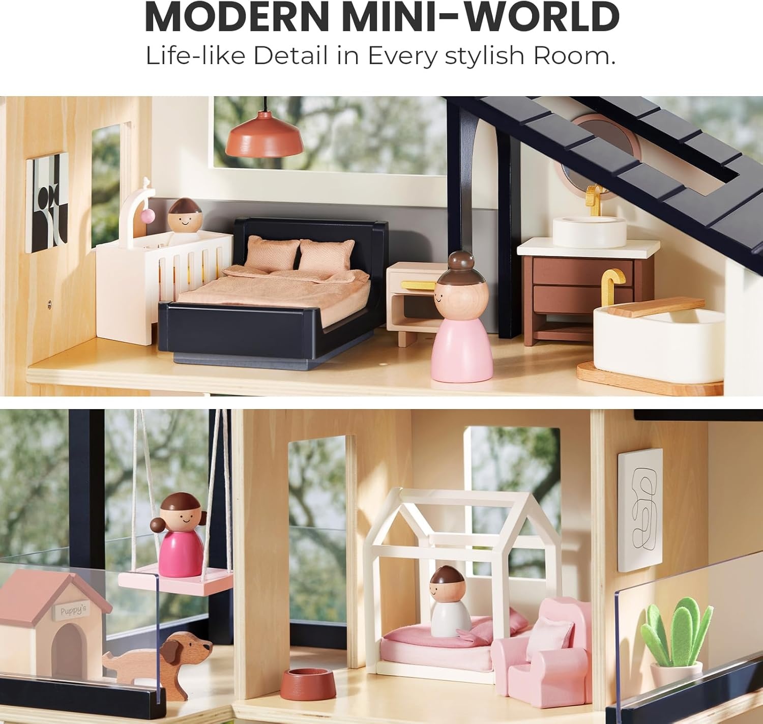 imageTiny Land Modern Family Dollhouse amp Wooden Dollhouse Garage Toy Set