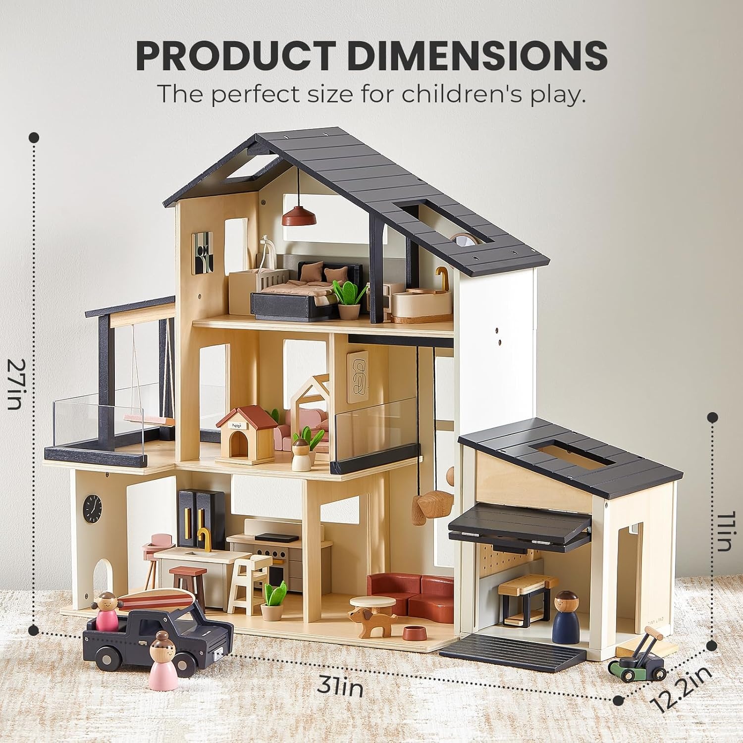 imageTiny Land Modern Family Dollhouse amp Wooden Dollhouse Garage Toy Set
