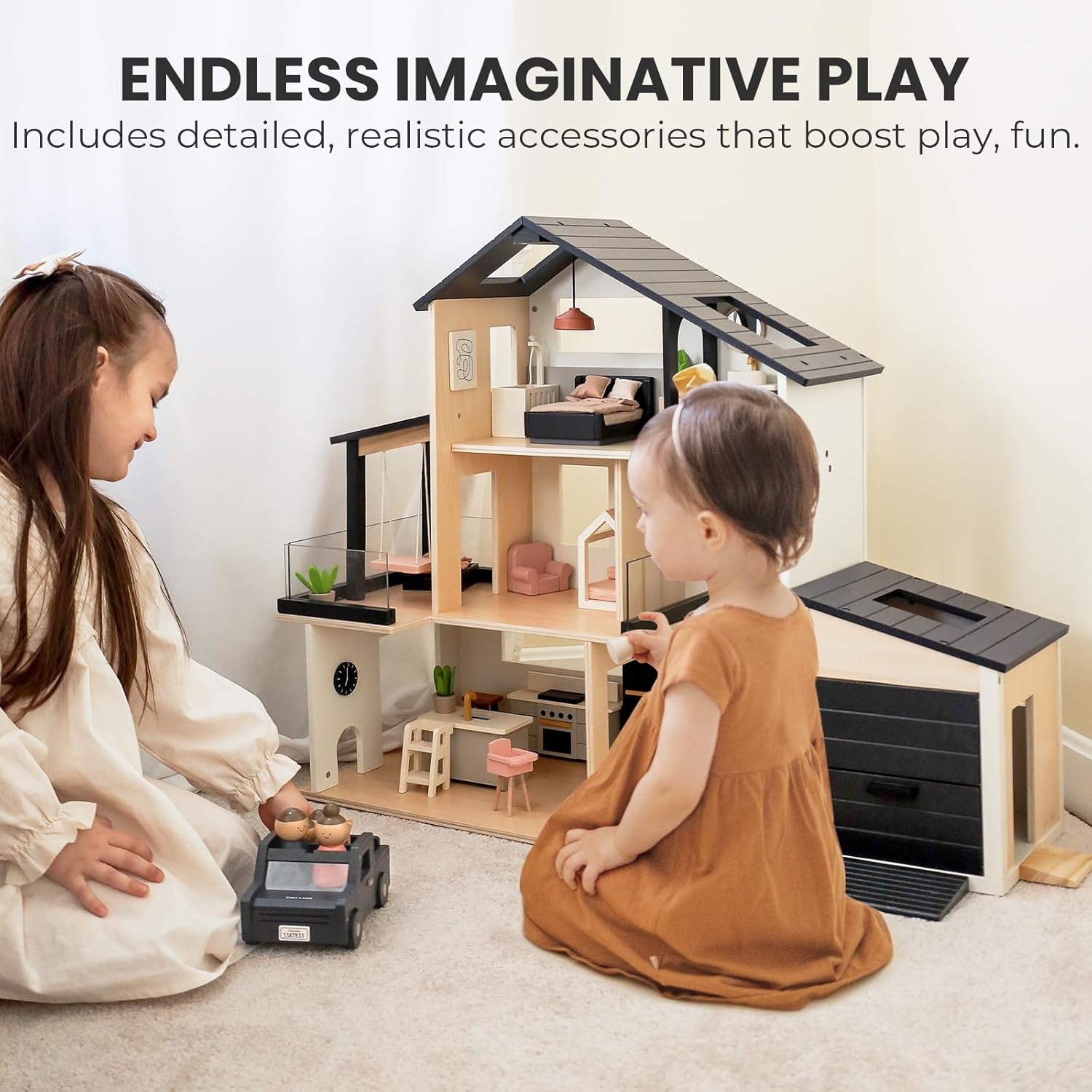 imageTiny Land Modern Family Dollhouse amp Wooden Dollhouse Garage Toy Set
