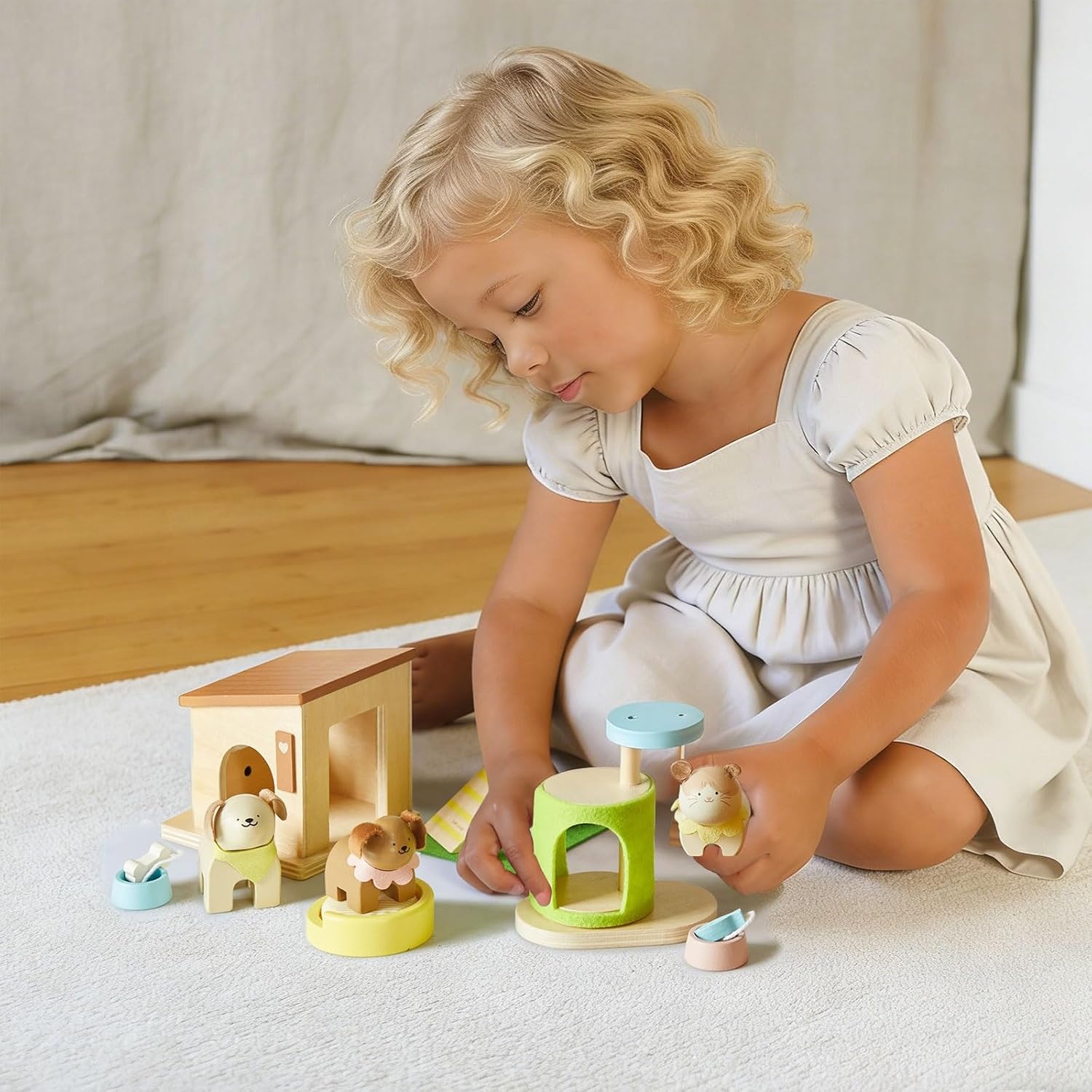 imageTiny Land Wooden Dollhouse Animal Set for Toddlers Dollhouse Accessories amp Dolls House Furniture Sets for Toddlers Montessori Pretend Play Family Pets Set Toys Gift for Kids Age 3