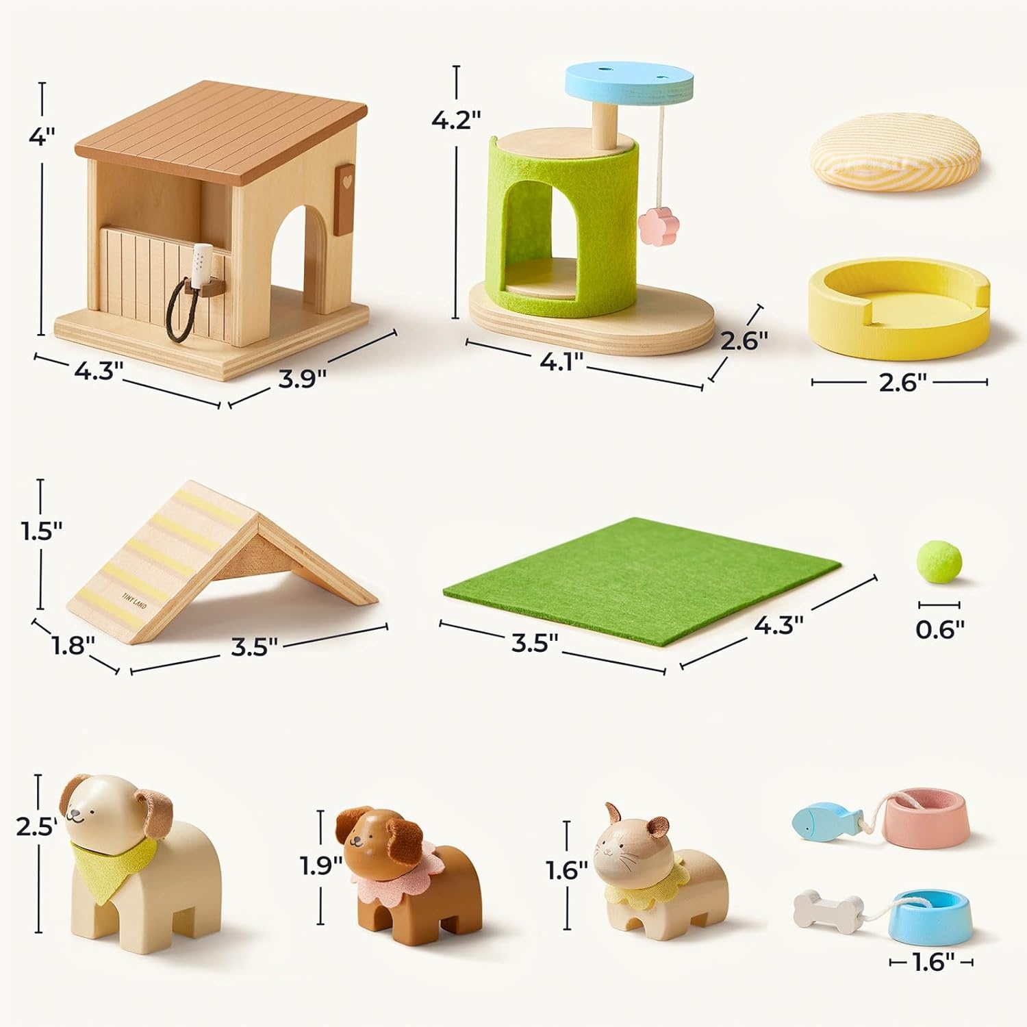 imageTiny Land Wooden Dollhouse Animal Set for Toddlers Dollhouse Accessories amp Dolls House Furniture Sets for Toddlers Montessori Pretend Play Family Pets Set Toys Gift for Kids Age 3