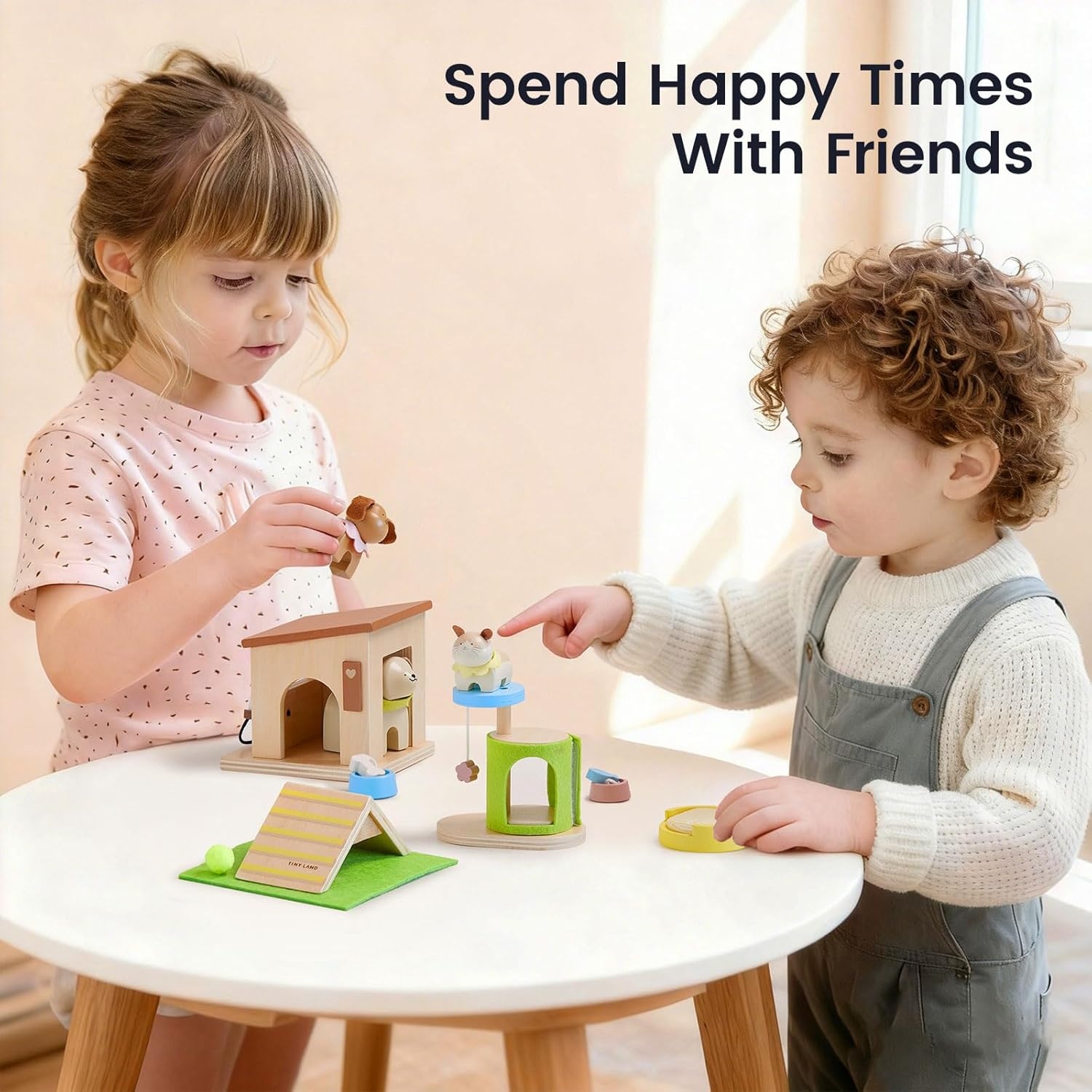 imageTiny Land Wooden Dollhouse Animal Set for Toddlers Dollhouse Accessories amp Dolls House Furniture Sets for Toddlers Montessori Pretend Play Family Pets Set Toys Gift for Kids Age 3