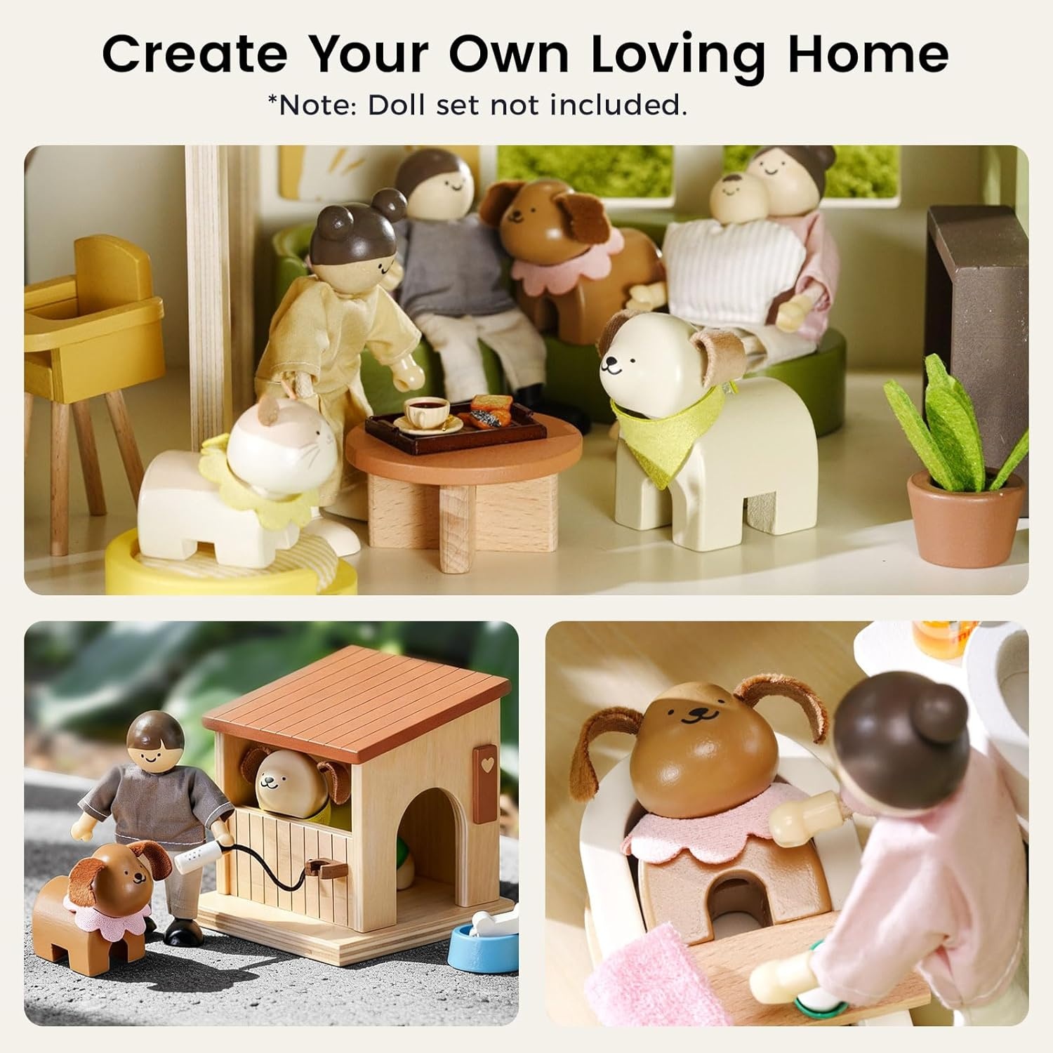 imageTiny Land Wooden Dollhouse Animal Set for Toddlers Dollhouse Accessories amp Dolls House Furniture Sets for Toddlers Montessori Pretend Play Family Pets Set Toys Gift for Kids Age 3