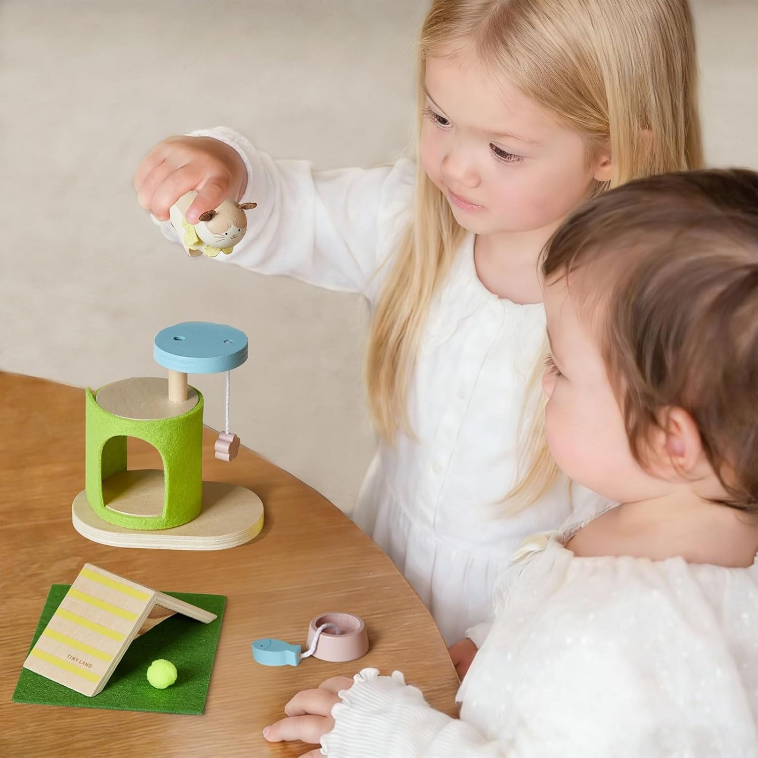 imageTiny Land Wooden Dollhouse Animal Set for Toddlers Dollhouse Accessories amp Dolls House Furniture Sets for Toddlers Montessori Pretend Play Family Pets Set Toys Gift for Kids Age 3