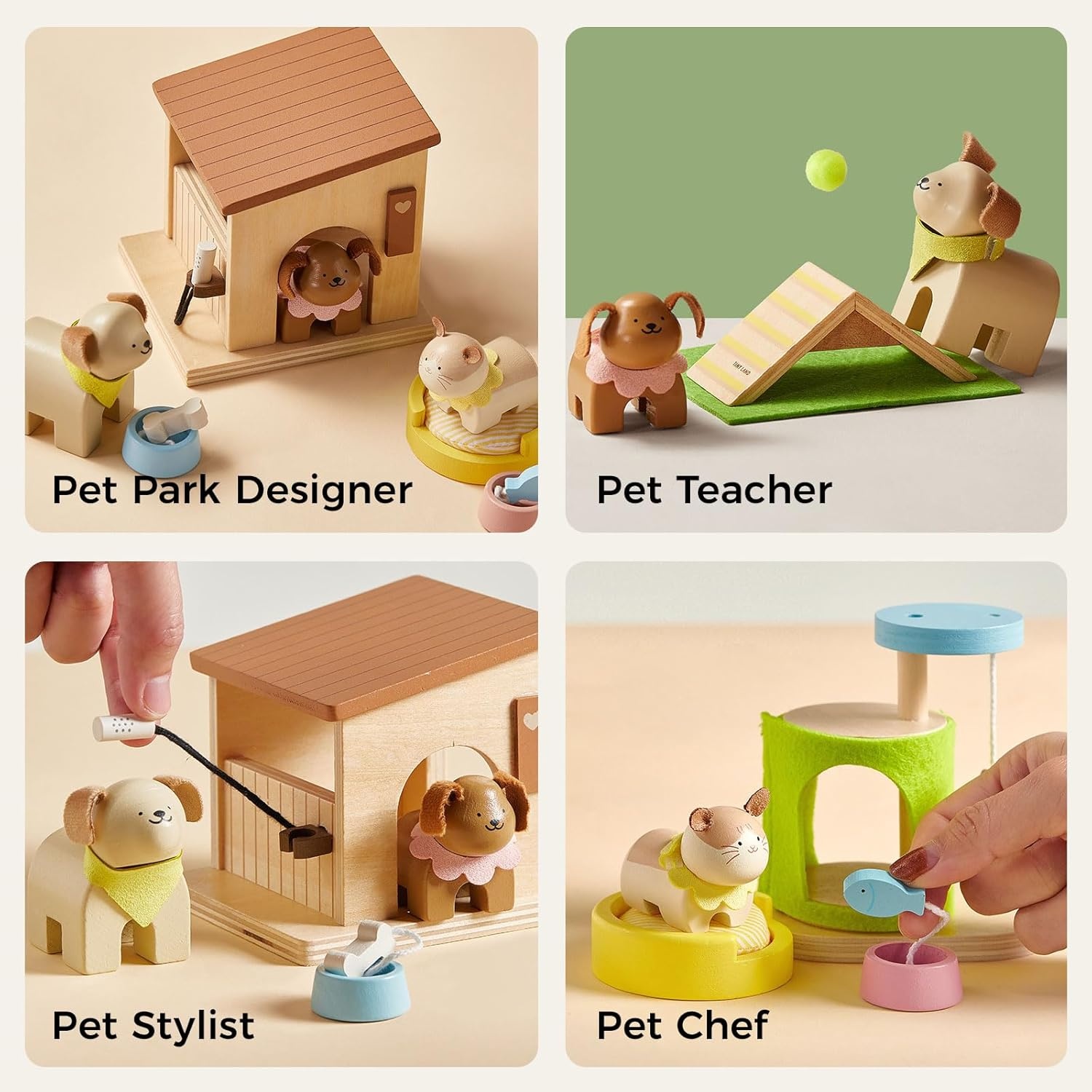 imageTiny Land Wooden Dollhouse Animal Set for Toddlers Dollhouse Accessories amp Dolls House Furniture Sets for Toddlers Montessori Pretend Play Family Pets Set Toys Gift for Kids Age 3
